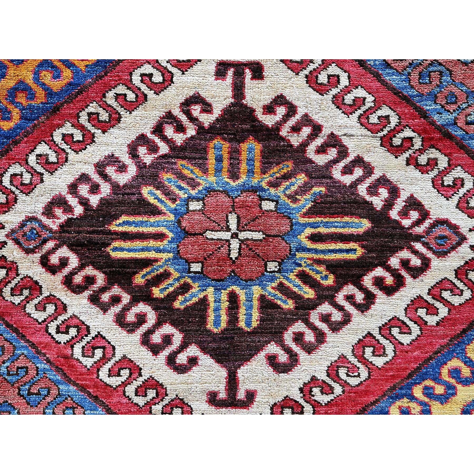 6'2"x7'7" Colorful, Afghan Ersari with Turkish Knot, Caucasian Design Revival, Ancient Bird Figurines, Hand Knotted, Soft Wool, Vegetable Dyes, Densely Woven, Oriental Rug Sh582