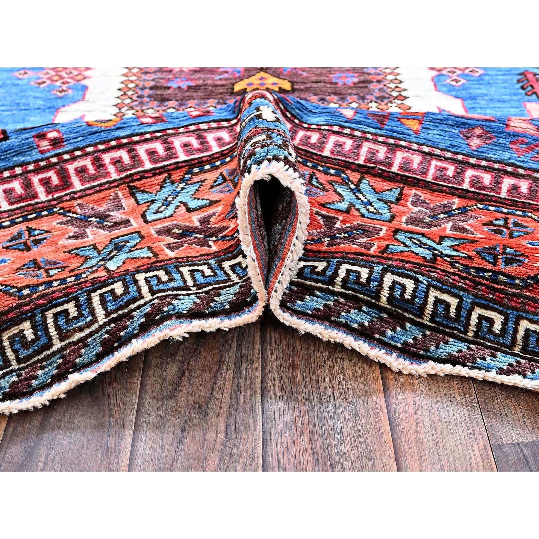 6'x7'8" Bayern Blue, Afghan Ersari with Turkish Knot, Caucasian Design Revival, Vegetable Dyes, Densely Woven, Hand Knotted, Soft Wool, Oriental Rug Sh583