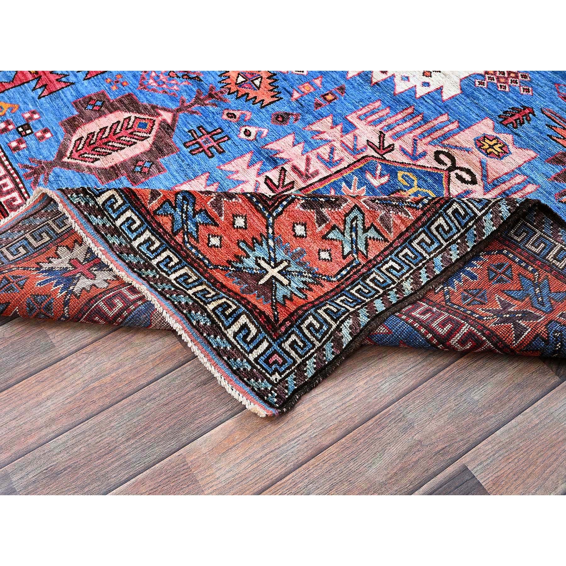 6'x7'8" Bayern Blue, Afghan Ersari with Turkish Knot, Caucasian Design Revival, Vegetable Dyes, Densely Woven, Hand Knotted, Soft Wool, Oriental Rug Sh583