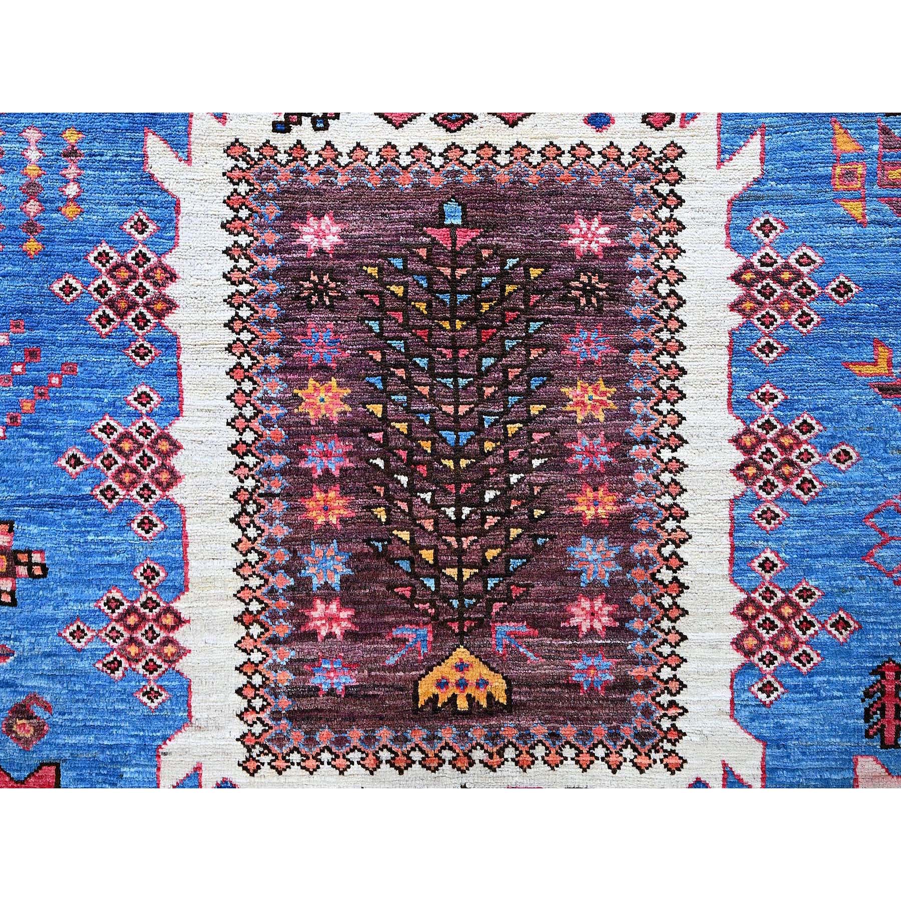 6'x7'8" Bayern Blue, Afghan Ersari with Turkish Knot, Caucasian Design Revival, Vegetable Dyes, Densely Woven, Hand Knotted, Soft Wool, Oriental Rug Sh583