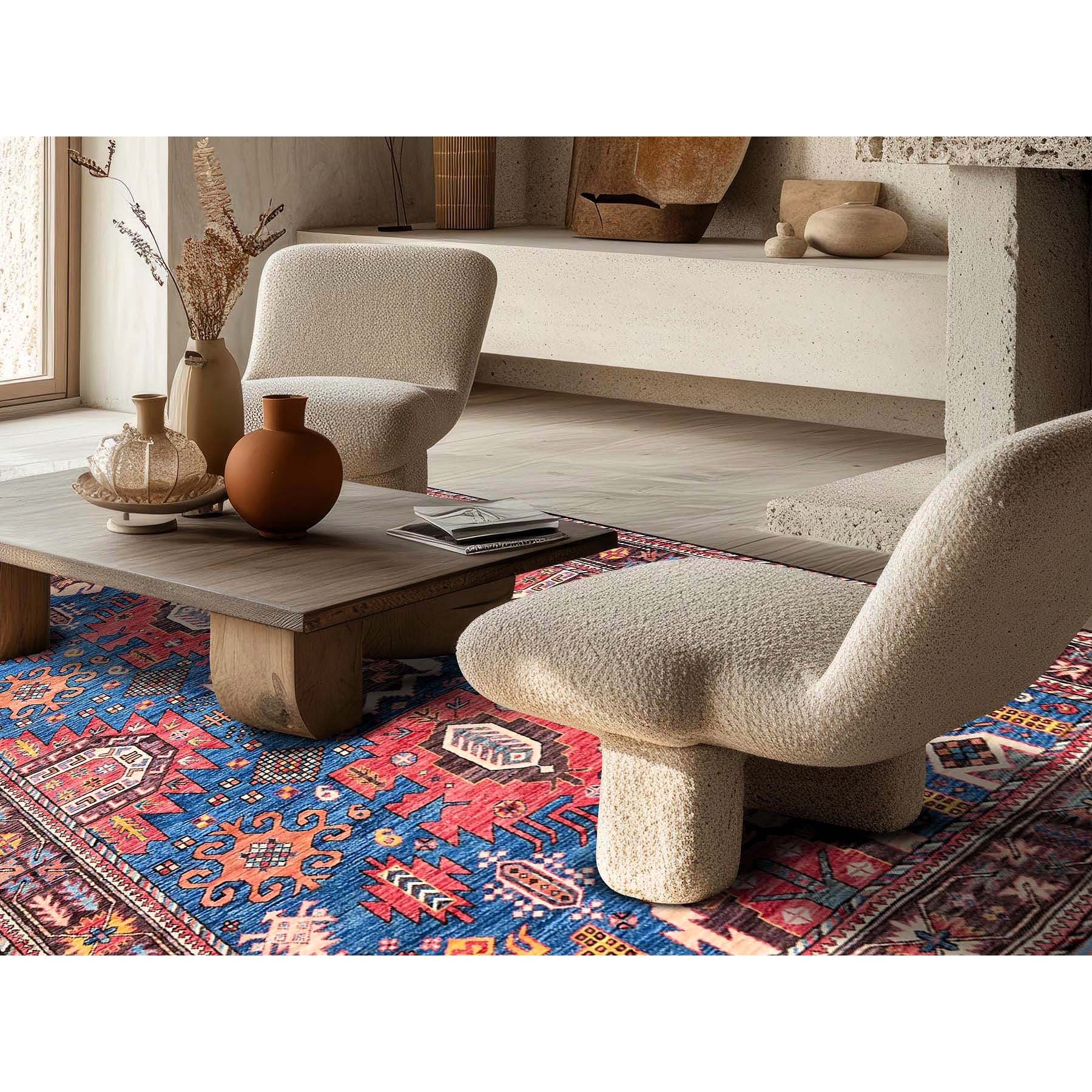 6'x7'10" Imperial Blue, Afghan Ersari with Turkish Knot, Caucasian Design Revival, Vegetable Dyes, Densely Woven, Hand Knotted, Soft and Velvety Wool, Oriental Rug Sh584