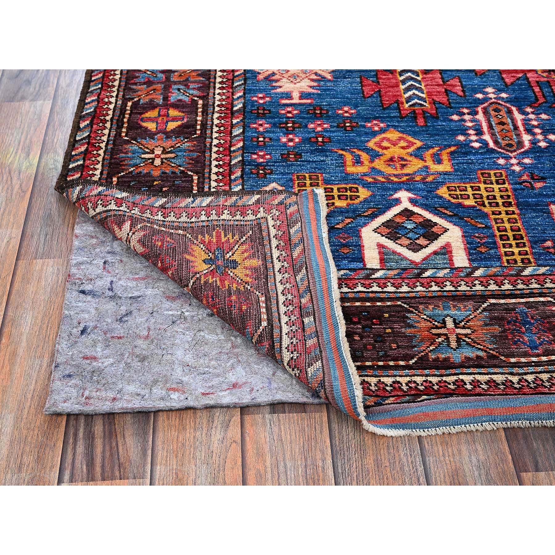 6'x7'10" Imperial Blue, Afghan Ersari with Turkish Knot, Caucasian Design Revival, Vegetable Dyes, Densely Woven, Hand Knotted, Soft and Velvety Wool, Oriental Rug Sh584
