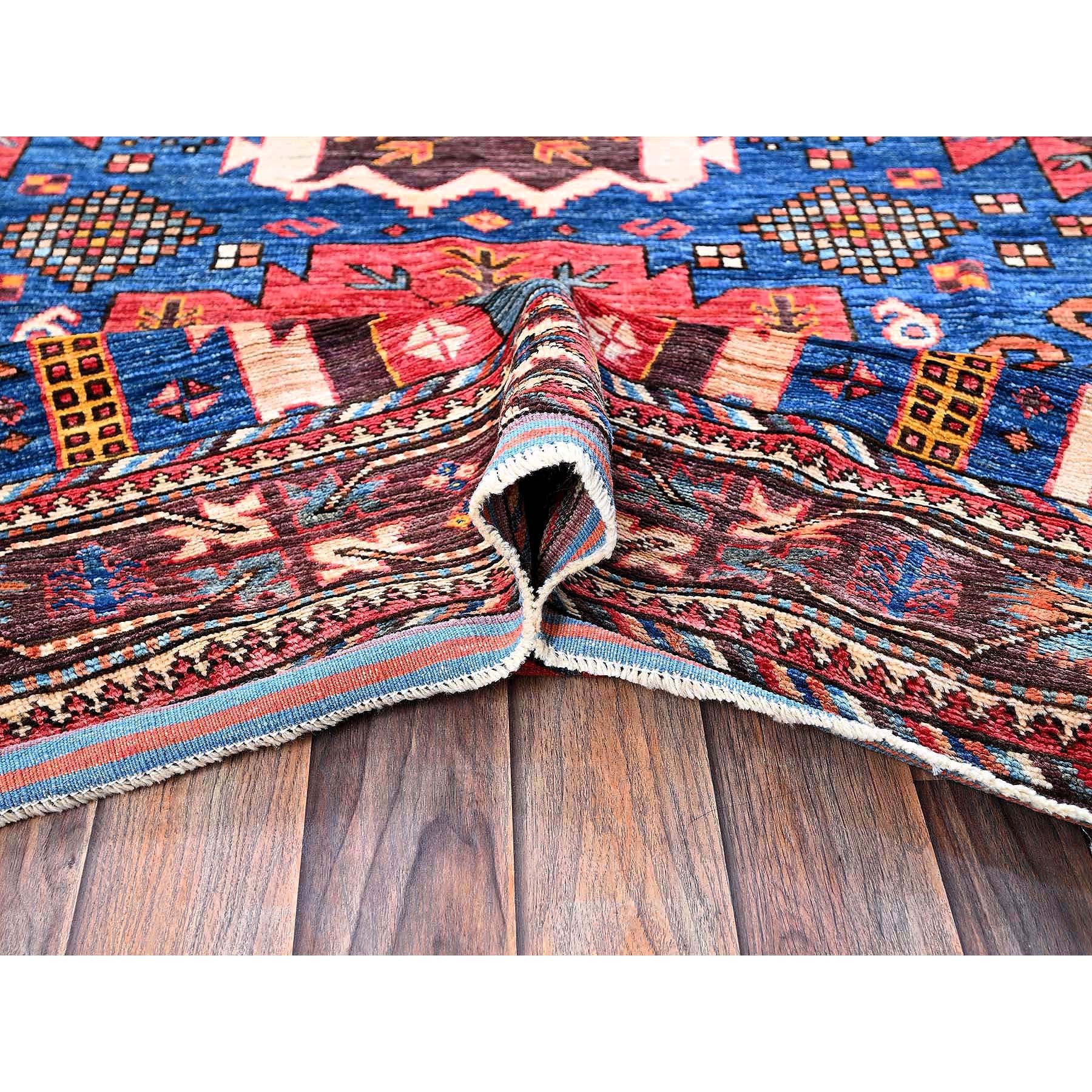 6'x7'10" Imperial Blue, Afghan Ersari with Turkish Knot, Caucasian Design Revival, Vegetable Dyes, Densely Woven, Hand Knotted, Soft and Velvety Wool, Oriental Rug Sh584