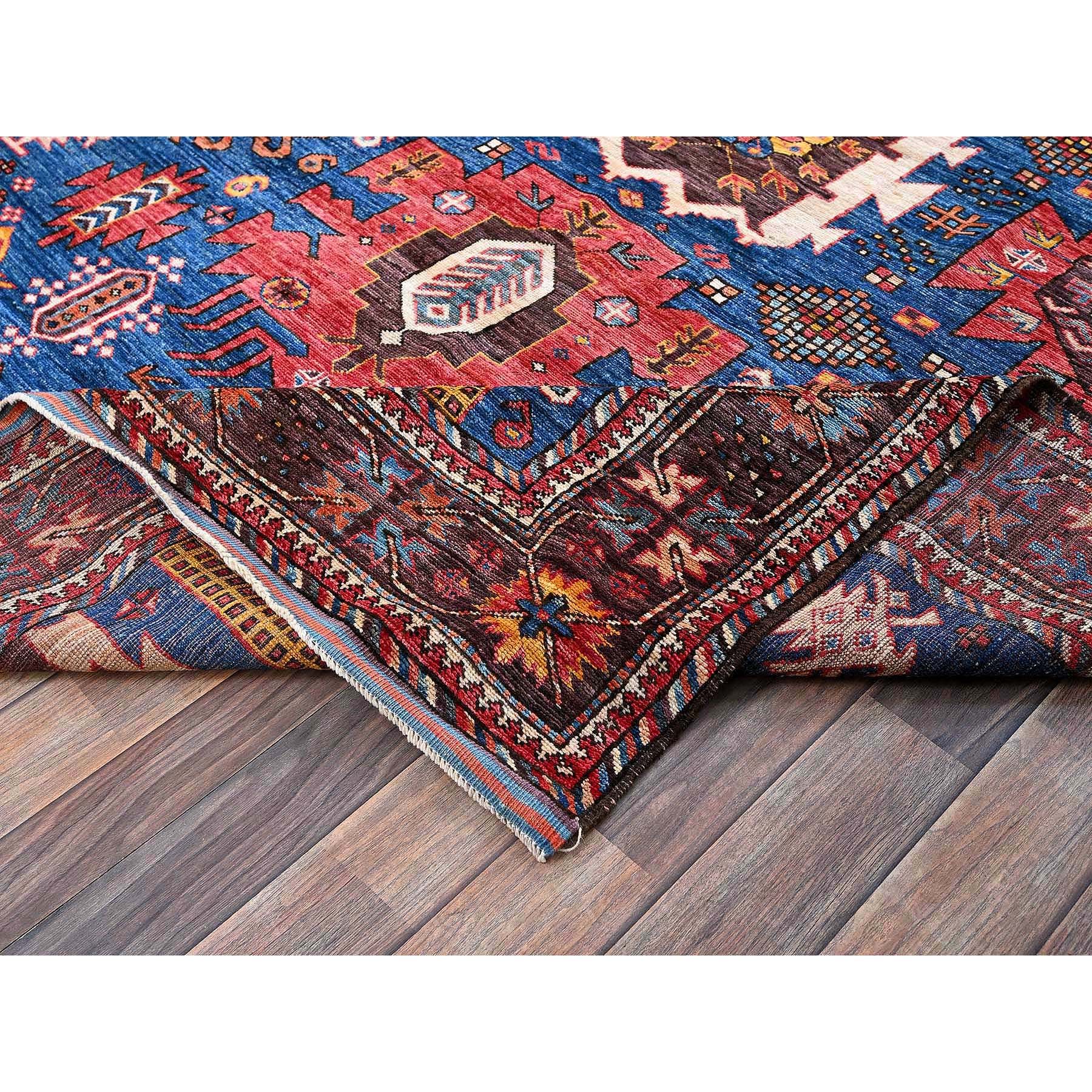 6'x7'10" Imperial Blue, Afghan Ersari with Turkish Knot, Caucasian Design Revival, Vegetable Dyes, Densely Woven, Hand Knotted, Soft and Velvety Wool, Oriental Rug Sh584