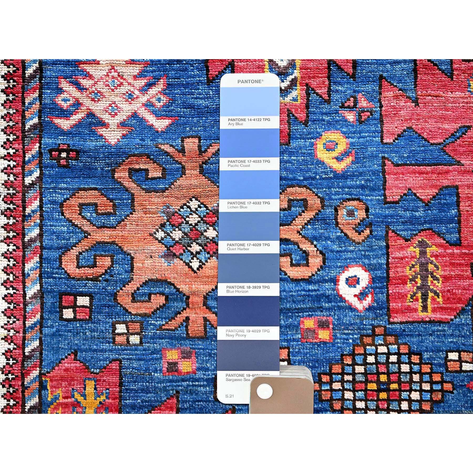 6'x7'10" Imperial Blue, Afghan Ersari with Turkish Knot, Caucasian Design Revival, Vegetable Dyes, Densely Woven, Hand Knotted, Soft and Velvety Wool, Oriental Rug Sh584