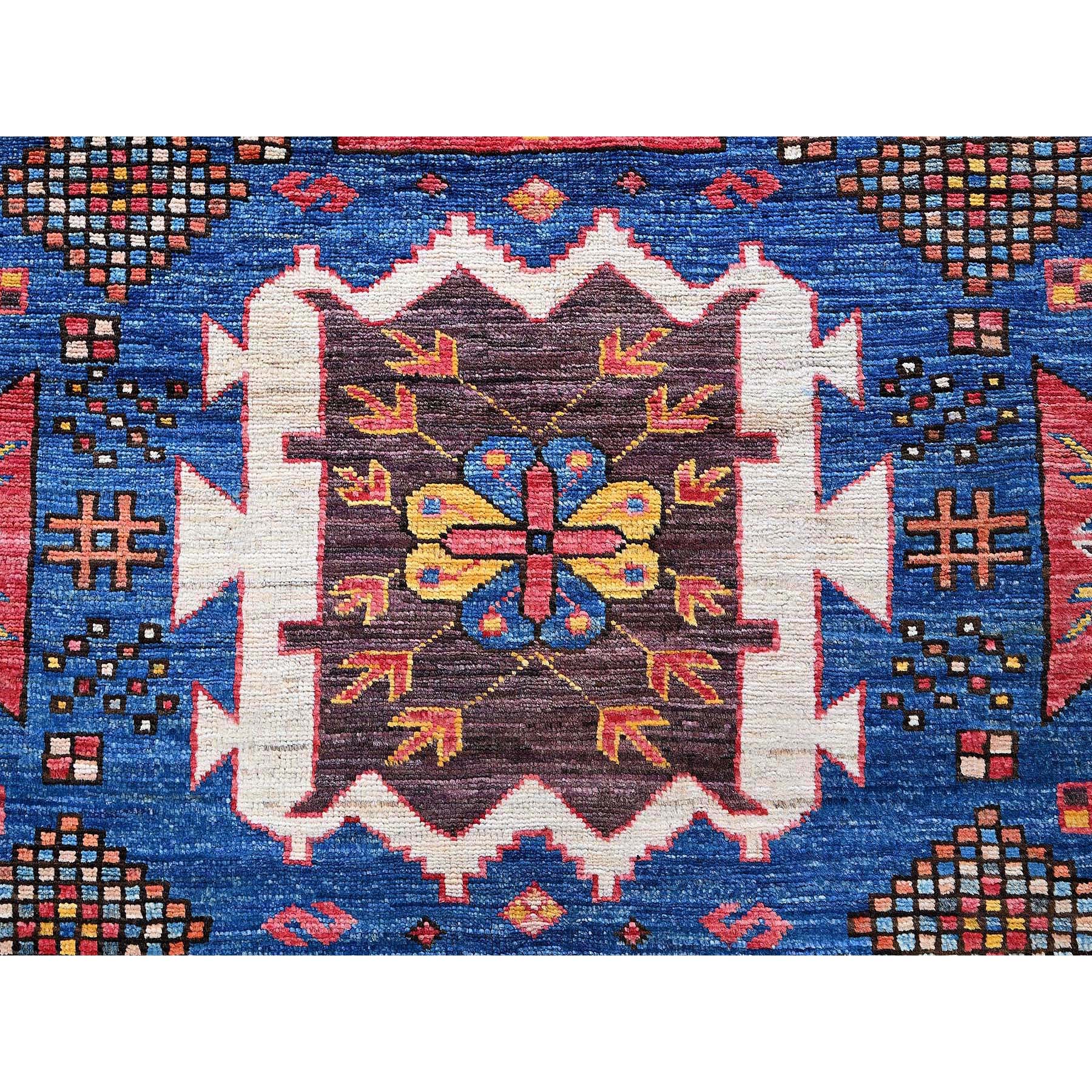 6'x7'10" Imperial Blue, Afghan Ersari with Turkish Knot, Caucasian Design Revival, Vegetable Dyes, Densely Woven, Hand Knotted, Soft and Velvety Wool, Oriental Rug Sh584