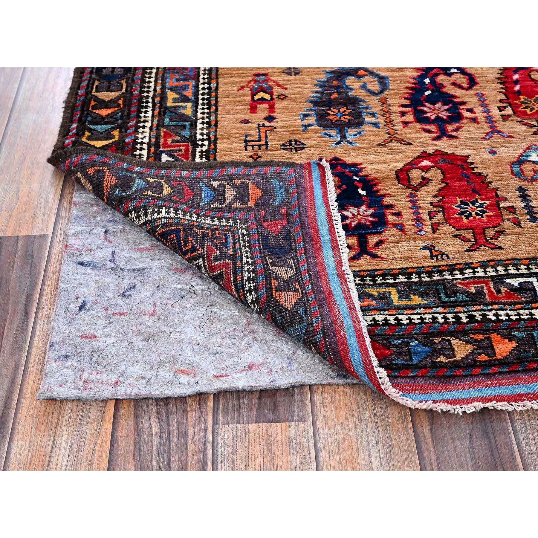6'3"x8'4" Porcini Brown, Afghan Ersari with Turkish Knot, Caucasian Design Revival, Small Human Figurines, Densely Woven, Vegetable Dyes, Hand Knotted, Soft Wool, Oriental Rug Sh586