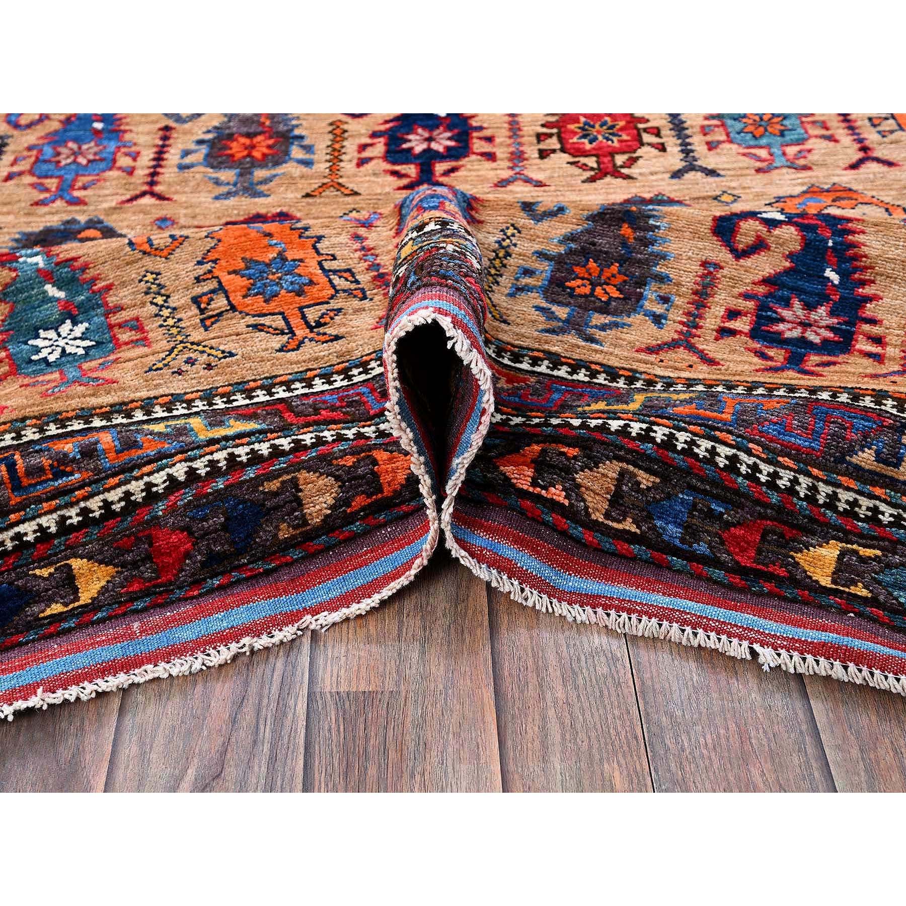 6'3"x8'4" Porcini Brown, Afghan Ersari with Turkish Knot, Caucasian Design Revival, Small Human Figurines, Densely Woven, Vegetable Dyes, Hand Knotted, Soft Wool, Oriental Rug Sh586