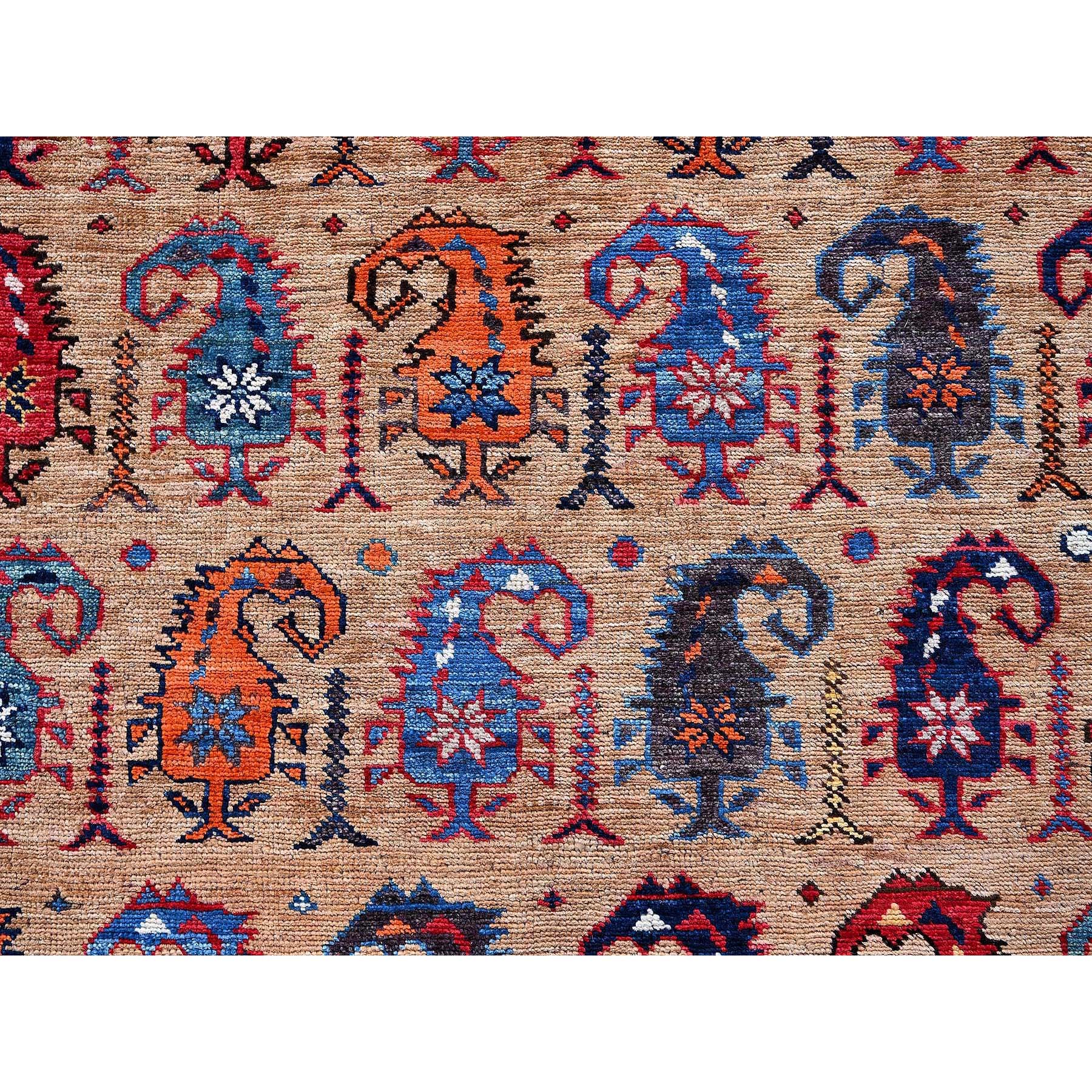 6'3"x8'4" Porcini Brown, Afghan Ersari with Turkish Knot, Caucasian Design Revival, Small Human Figurines, Densely Woven, Vegetable Dyes, Hand Knotted, Soft Wool, Oriental Rug Sh586