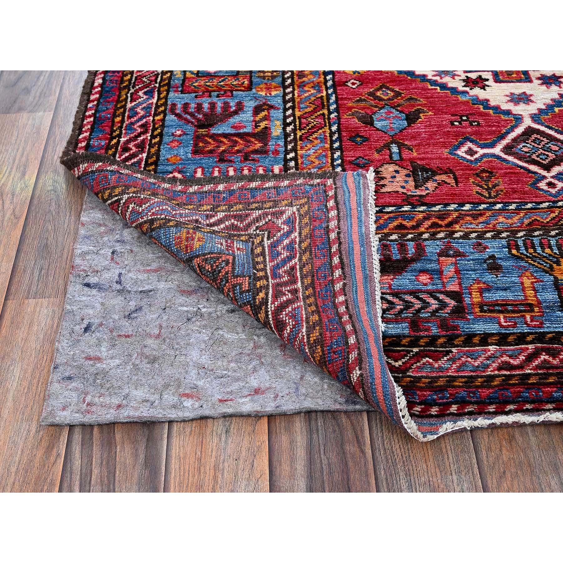 6'x7'8" Pearl White, Afghan Ersari with Turkish Knot, Caucasian Design Revival, Ancient Bird Figurines, Vegetable Dyes, Densely Woven, Soft Wool, Hand Knotted, Oriental Rug Sh587