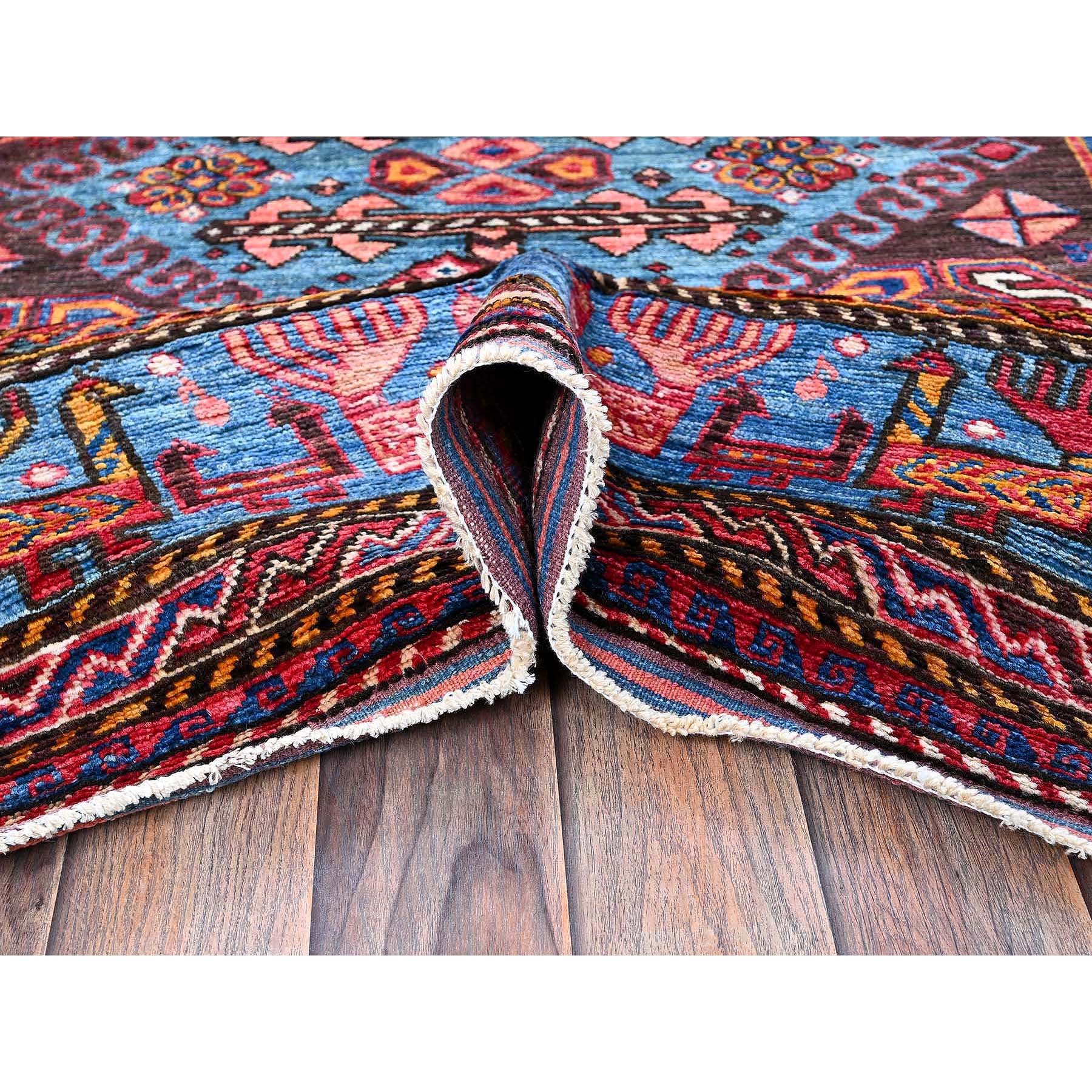 6'x7'8" Pearl White, Afghan Ersari with Turkish Knot, Caucasian Design Revival, Ancient Bird Figurines, Vegetable Dyes, Densely Woven, Soft Wool, Hand Knotted, Oriental Rug Sh587