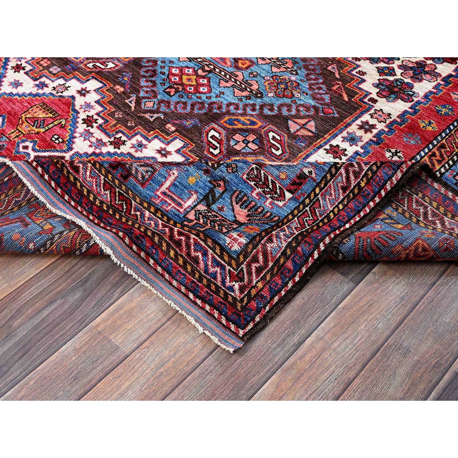 6'x7'8" Pearl White, Afghan Ersari with Turkish Knot, Caucasian Design Revival, Ancient Bird Figurines, Vegetable Dyes, Densely Woven, Soft Wool, Hand Knotted, Oriental Rug Sh587