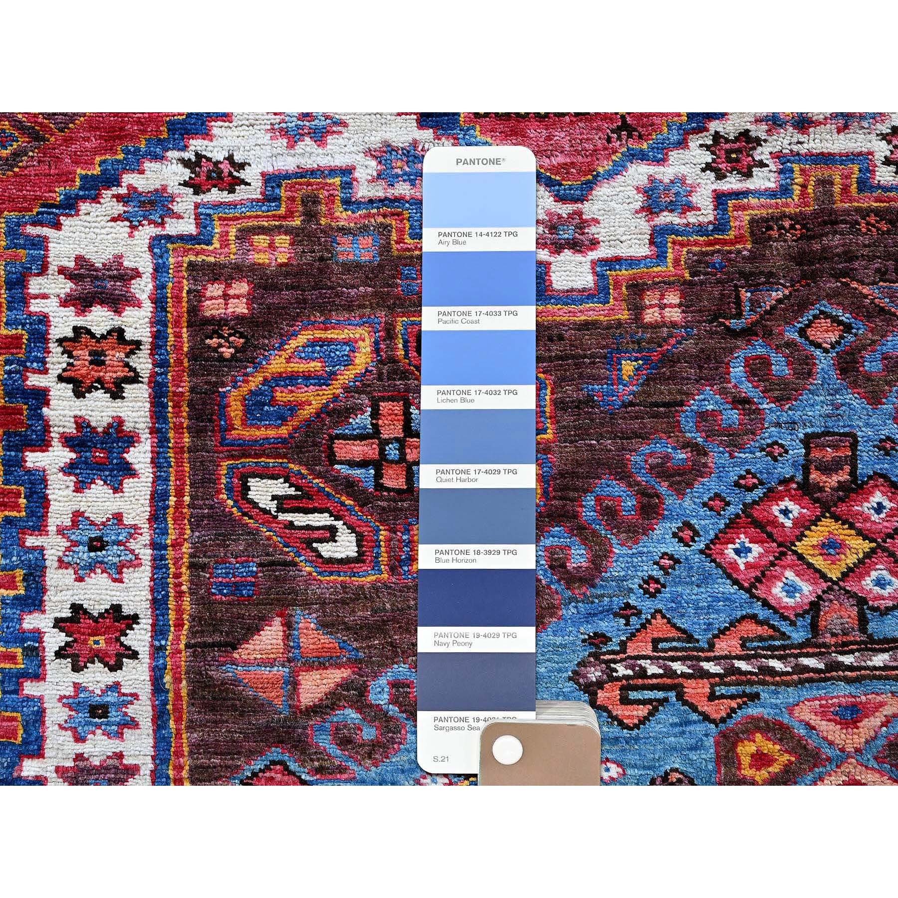 6'x7'8" Pearl White, Afghan Ersari with Turkish Knot, Caucasian Design Revival, Ancient Bird Figurines, Vegetable Dyes, Densely Woven, Soft Wool, Hand Knotted, Oriental Rug Sh587