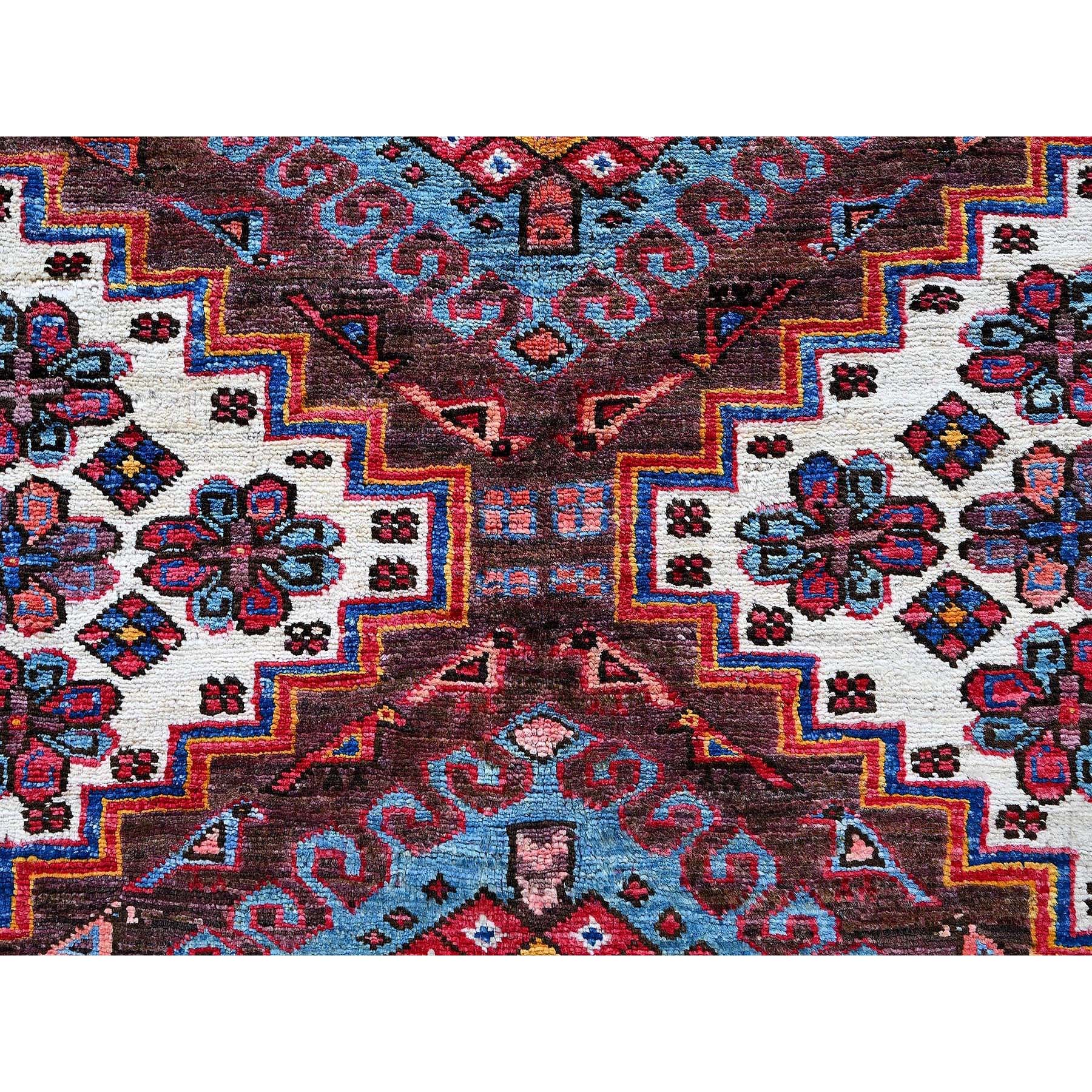 6'x7'8" Pearl White, Afghan Ersari with Turkish Knot, Caucasian Design Revival, Ancient Bird Figurines, Vegetable Dyes, Densely Woven, Soft Wool, Hand Knotted, Oriental Rug Sh587