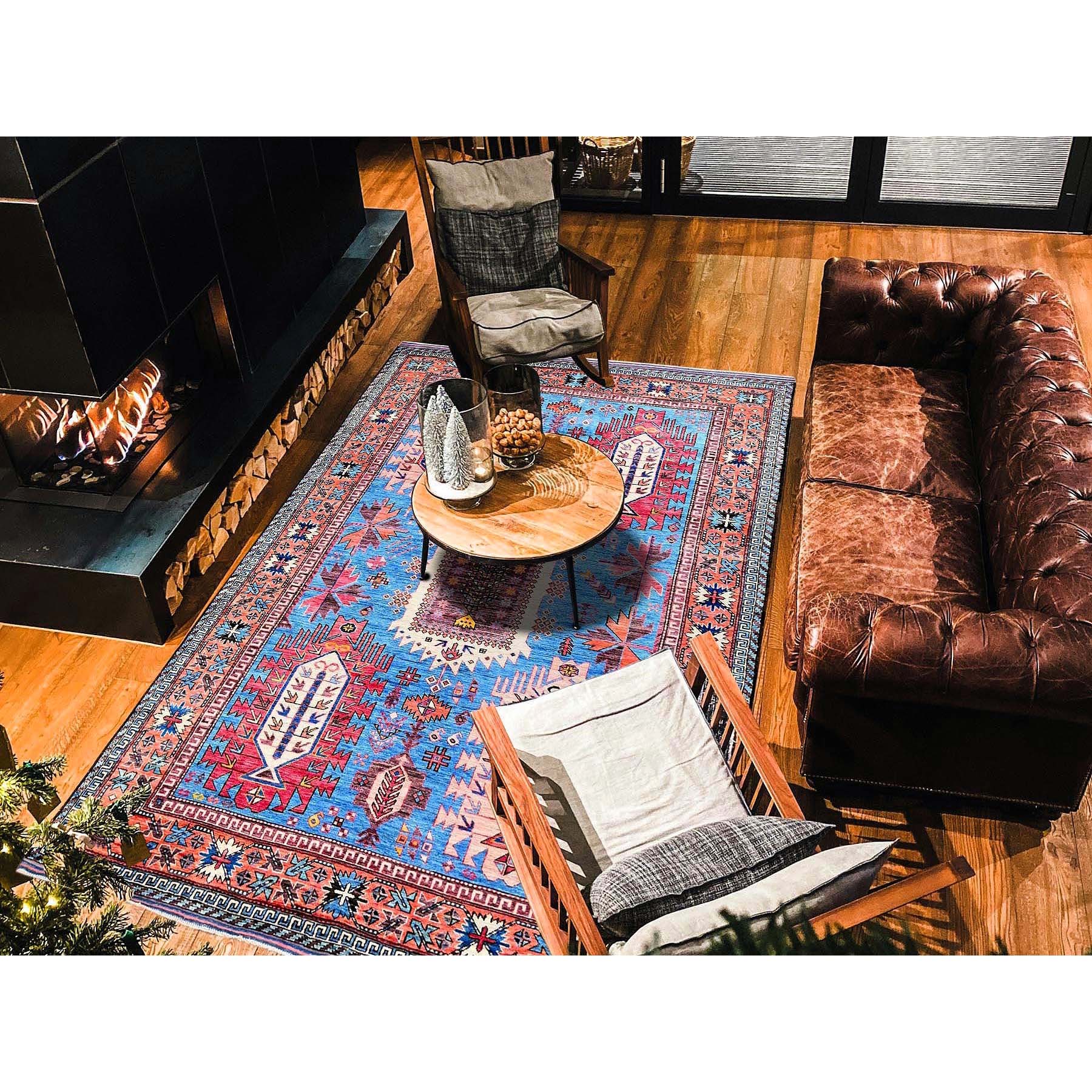6'x7'8" Carolina Blue, Afghan Ersari with Turkish Knot, Caucasian Design Revival, Vegetable Dyes, Densely Woven, Hand Knotted, Soft Wool, Oriental Rug Sh588
