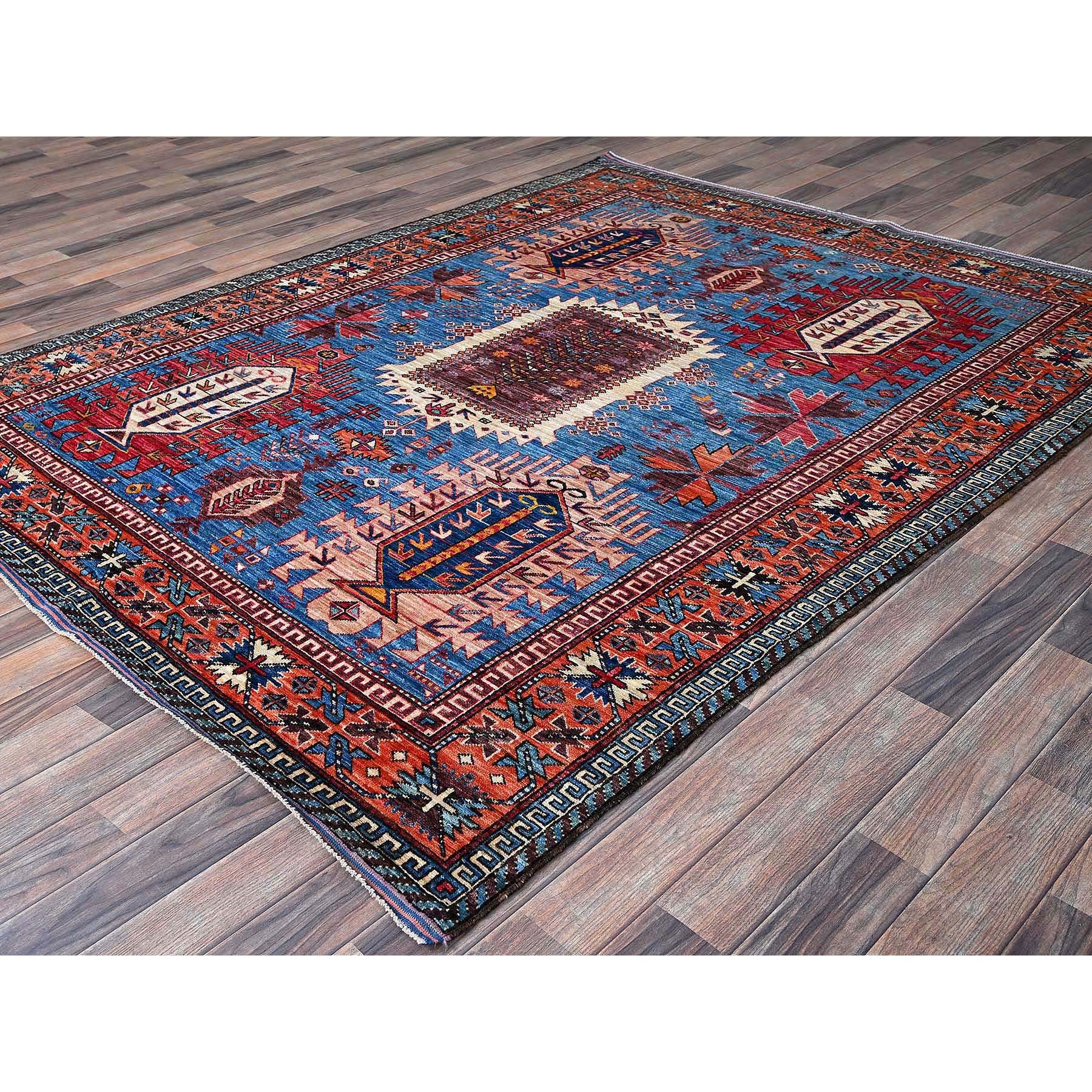 6'x7'8" Carolina Blue, Afghan Ersari with Turkish Knot, Caucasian Design Revival, Vegetable Dyes, Densely Woven, Hand Knotted, Soft Wool, Oriental Rug Sh588