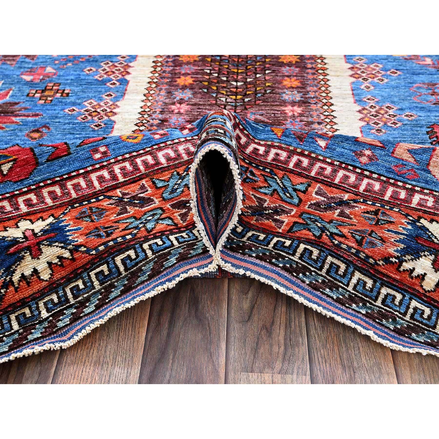 6'x7'8" Carolina Blue, Afghan Ersari with Turkish Knot, Caucasian Design Revival, Vegetable Dyes, Densely Woven, Hand Knotted, Soft Wool, Oriental Rug Sh588