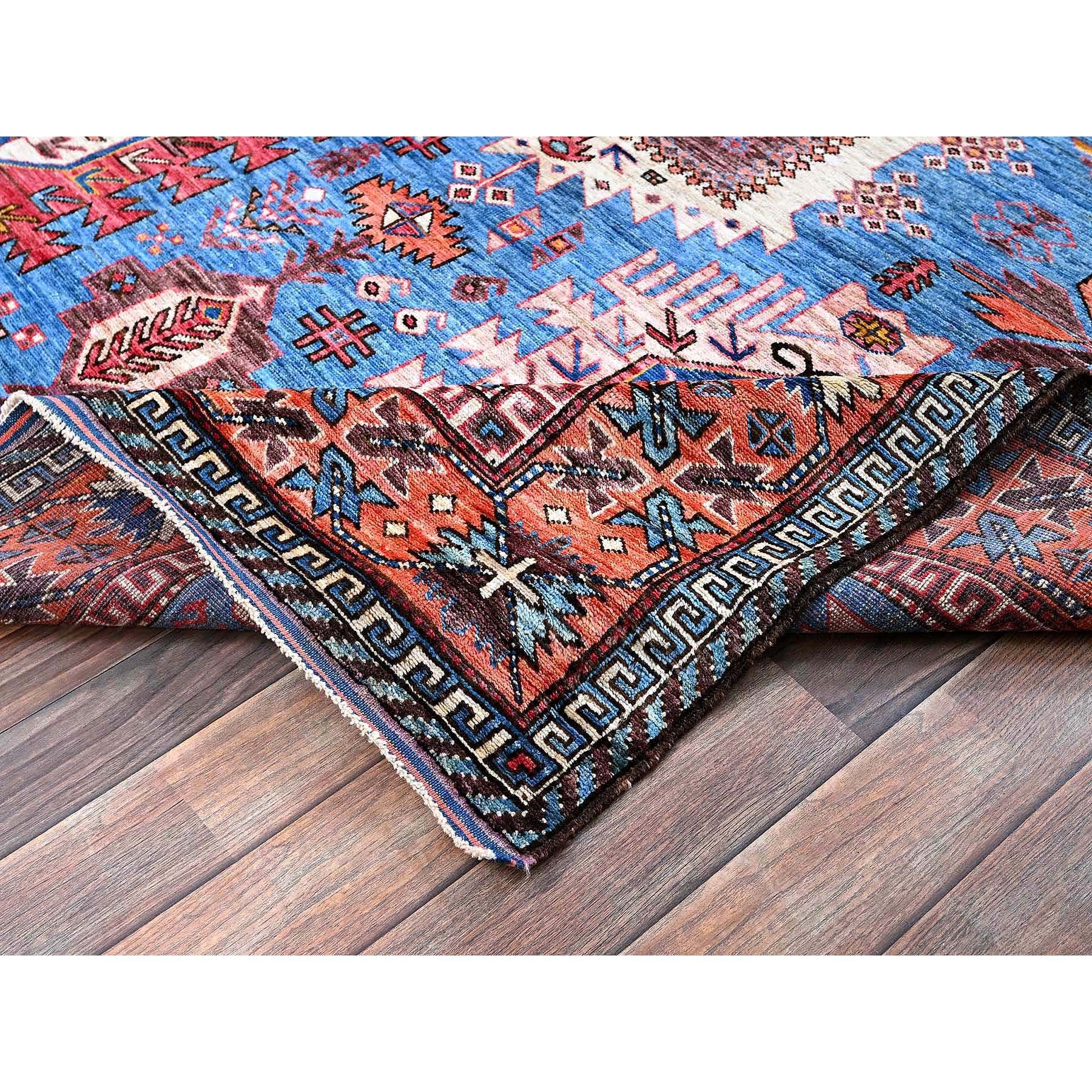 6'x7'8" Carolina Blue, Afghan Ersari with Turkish Knot, Caucasian Design Revival, Vegetable Dyes, Densely Woven, Hand Knotted, Soft Wool, Oriental Rug Sh588