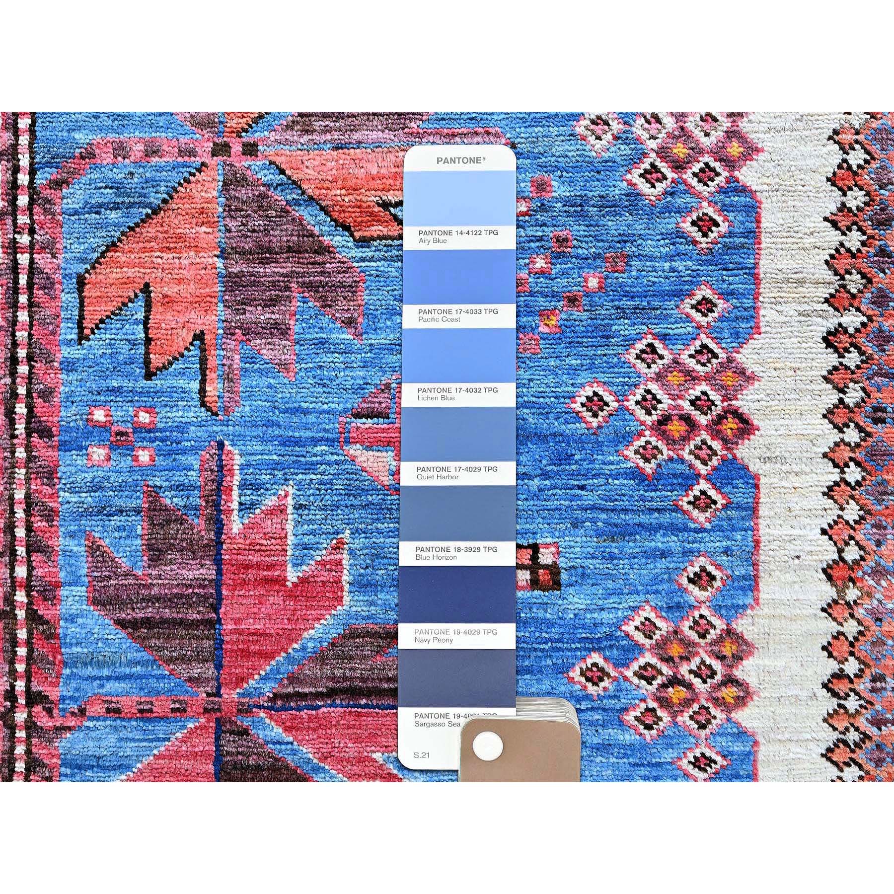 6'x7'8" Carolina Blue, Afghan Ersari with Turkish Knot, Caucasian Design Revival, Vegetable Dyes, Densely Woven, Hand Knotted, Soft Wool, Oriental Rug Sh588