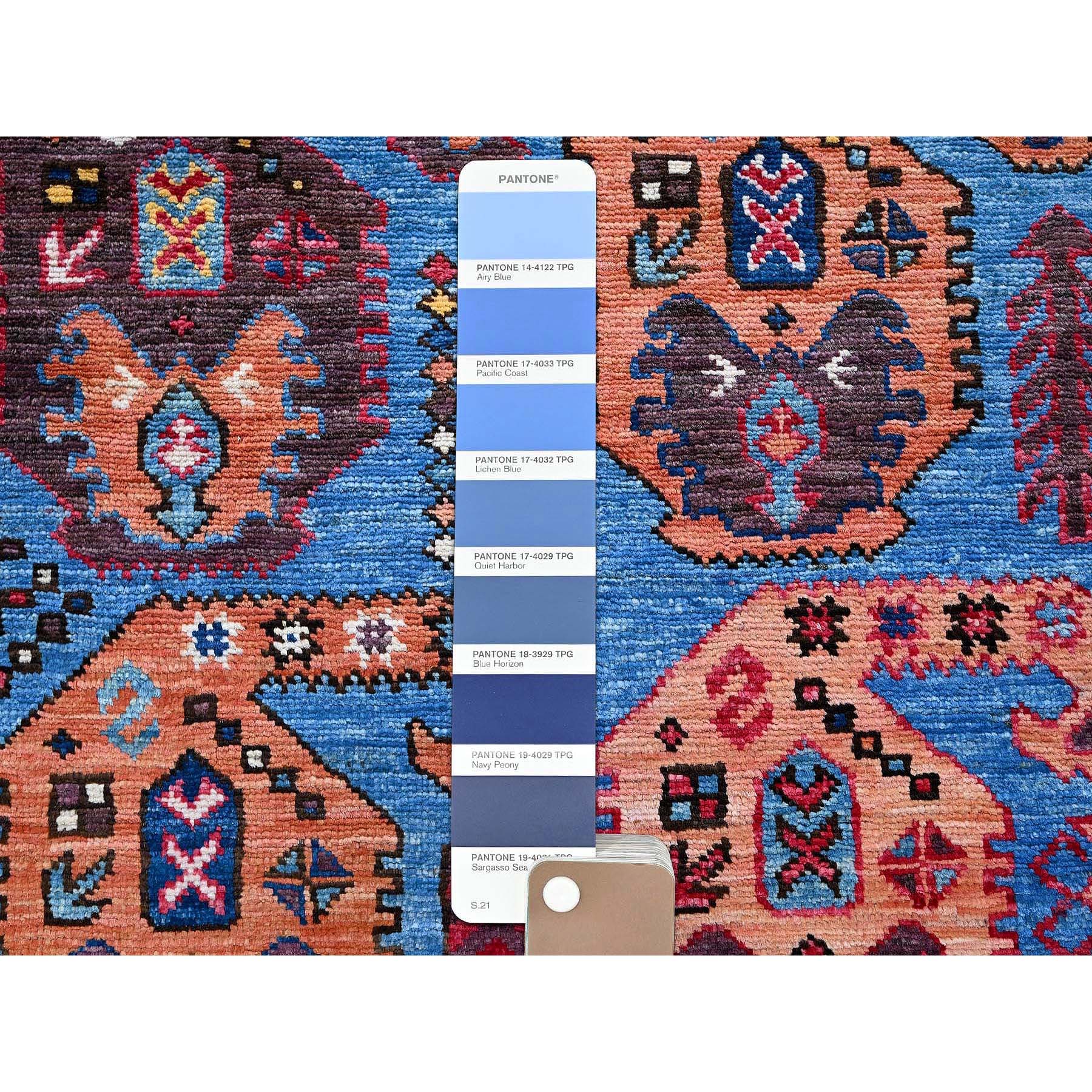 5'4"x6'8" Bayern Blue, Afghan Ersari with Turkish Knot, Caucasian Design Revival, Hand Knotted, Soft Wool, Vegetable Dyes, Densely Woven, Oriental Rug Sh591