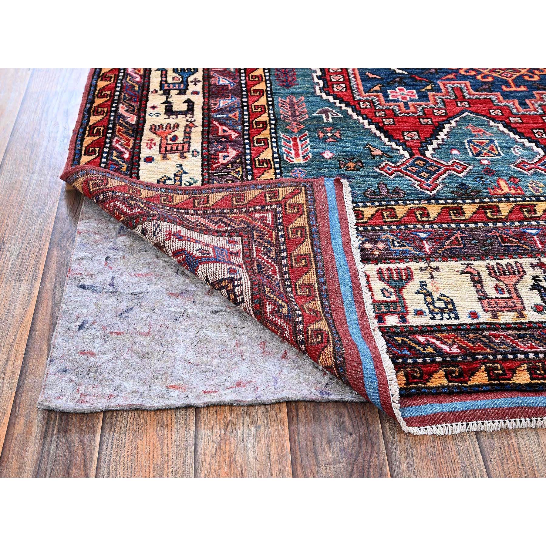 5'x6'4" Crimson Red, Afghan Ersari with Turkish Knot, Caucasian Design Revival, Ancient Bird Figurines, Soft and Velvety Wool, Vegetable Dyes, Densely Woven, Hand Knotted, Oriental Rug Sh593