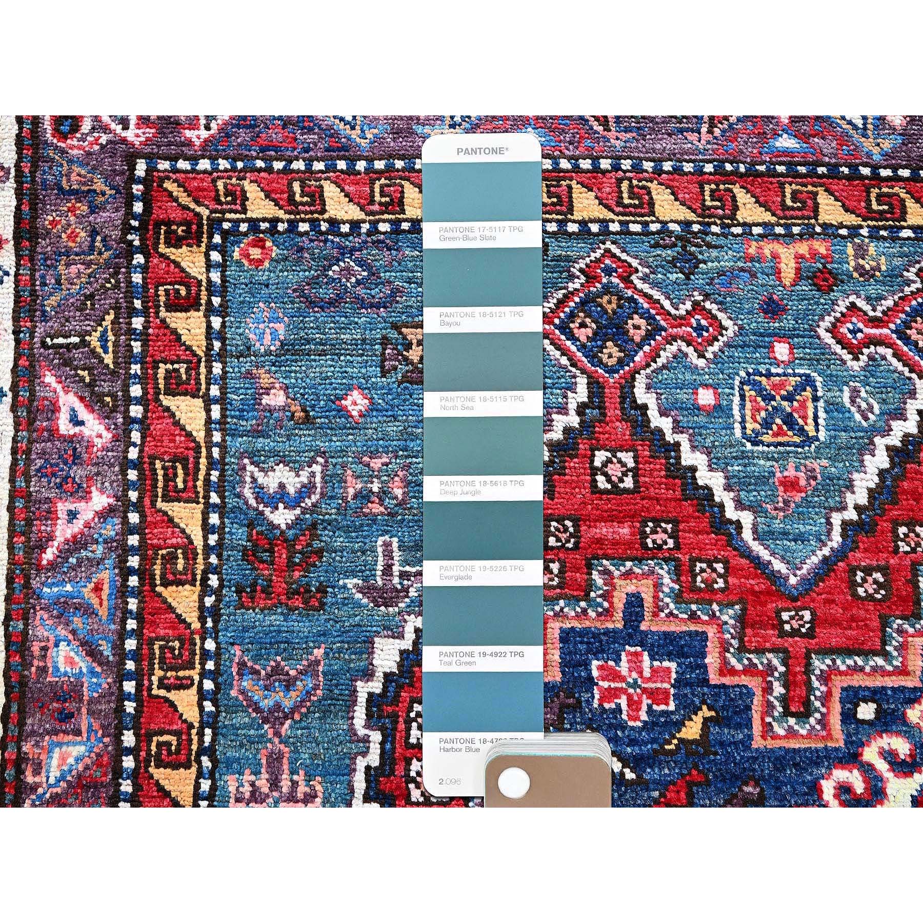 5'x6'4" Crimson Red, Afghan Ersari with Turkish Knot, Caucasian Design Revival, Ancient Bird Figurines, Soft and Velvety Wool, Vegetable Dyes, Densely Woven, Hand Knotted, Oriental Rug Sh593