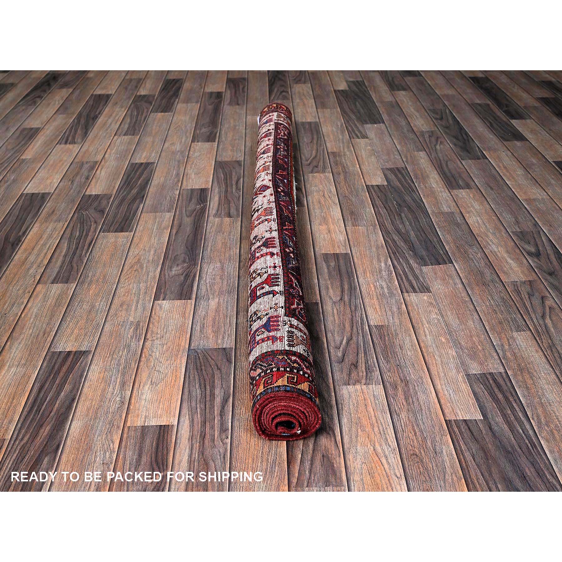 5'x6'4" Crimson Red, Afghan Ersari with Turkish Knot, Caucasian Design Revival, Ancient Bird Figurines, Soft and Velvety Wool, Vegetable Dyes, Densely Woven, Hand Knotted, Oriental Rug Sh593
