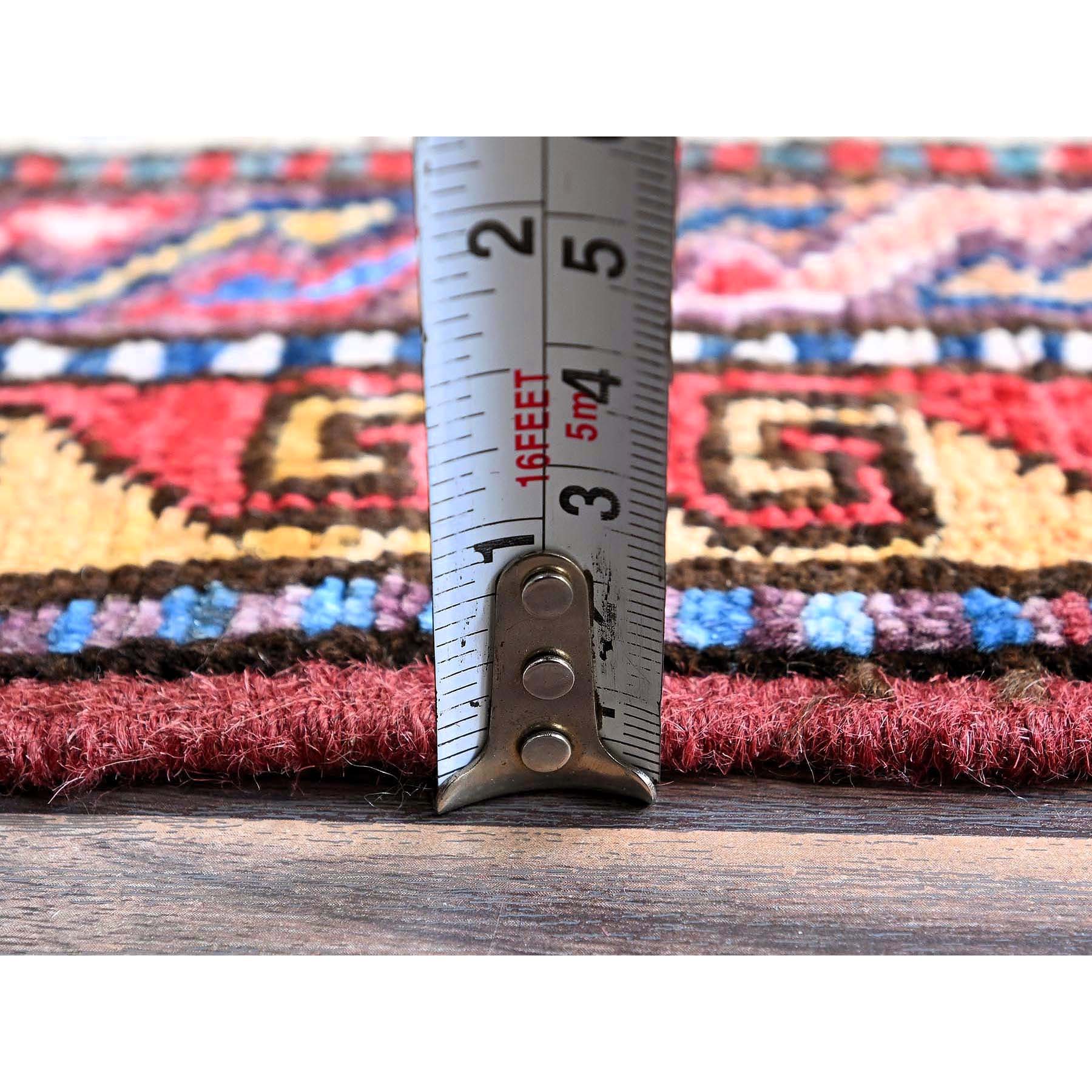 5'x6'4" Crimson Red, Afghan Ersari with Turkish Knot, Caucasian Design Revival, Ancient Bird Figurines, Soft and Velvety Wool, Vegetable Dyes, Densely Woven, Hand Knotted, Oriental Rug Sh593