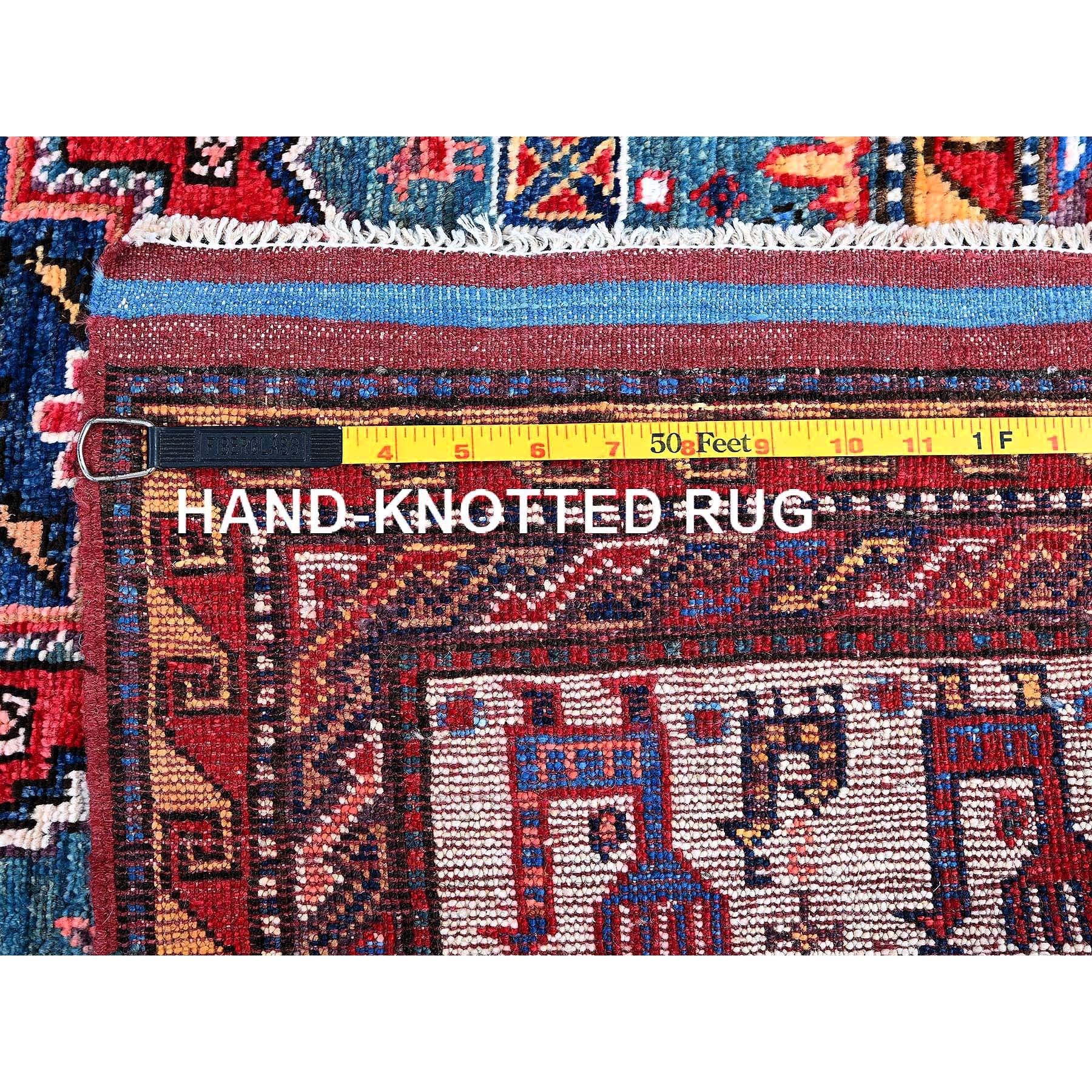 5'x6'4" Crimson Red, Afghan Ersari with Turkish Knot, Caucasian Design Revival, Ancient Bird Figurines, Soft and Velvety Wool, Vegetable Dyes, Densely Woven, Hand Knotted, Oriental Rug Sh593