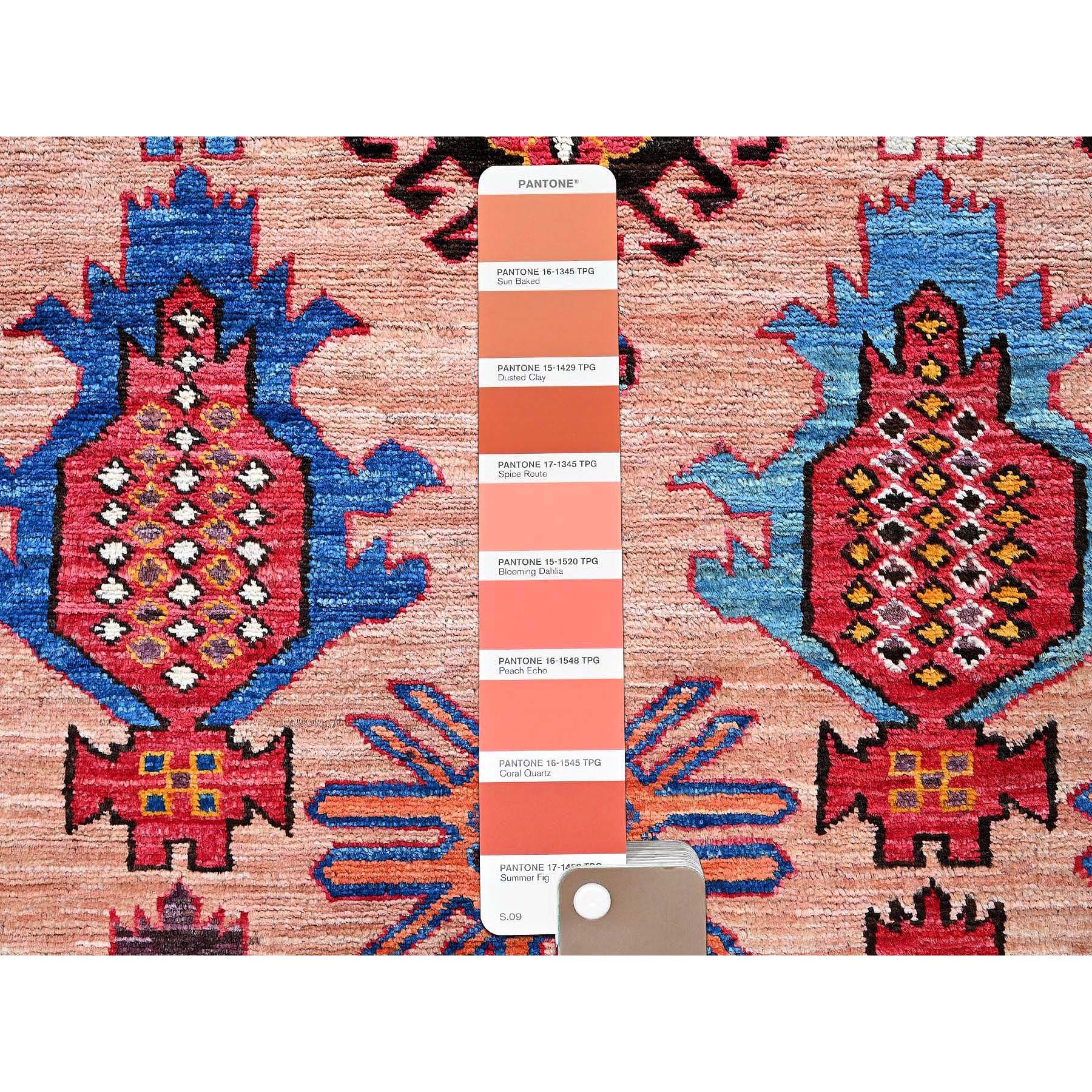 5'x6'7" Cantaloupe Orange, Afghan Ersari with Turkish Knot, Caucasian Design Revival, Vegetable Dyes, Densely Woven, Hand Knotted, Soft Wool, Oriental Rug Sh596