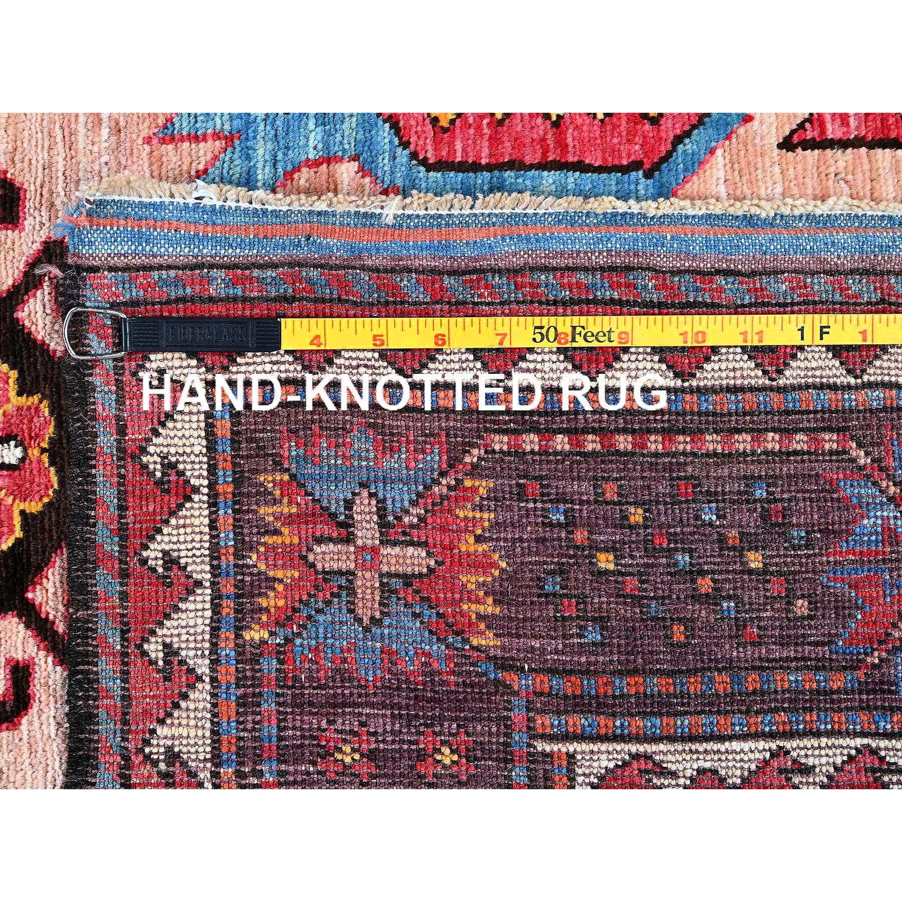 5'x6'7" Cantaloupe Orange, Afghan Ersari with Turkish Knot, Caucasian Design Revival, Vegetable Dyes, Densely Woven, Hand Knotted, Soft Wool, Oriental Rug Sh596