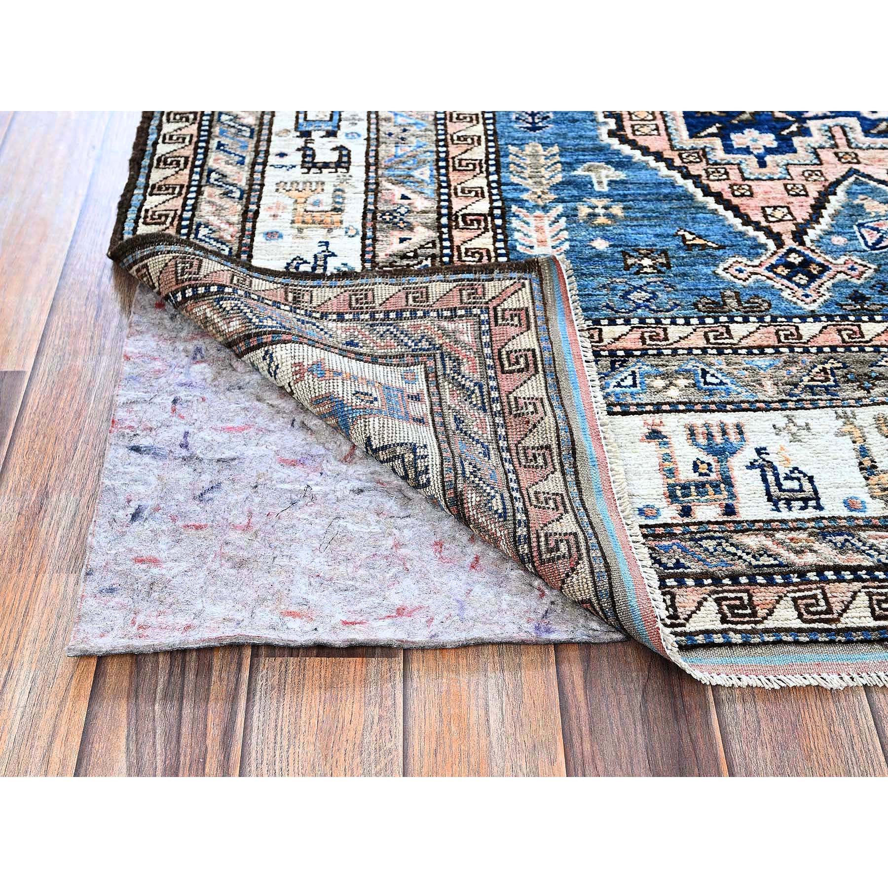 5'x6'3" Crepe Pink, Afghan Ersari with Turkish Knot, Caucasian Design Revival, Ancient Bird Figurines, Vegetable Dyes, Densely Woven, Hand Knotted, Soft Wool, Oriental Rug Sh597