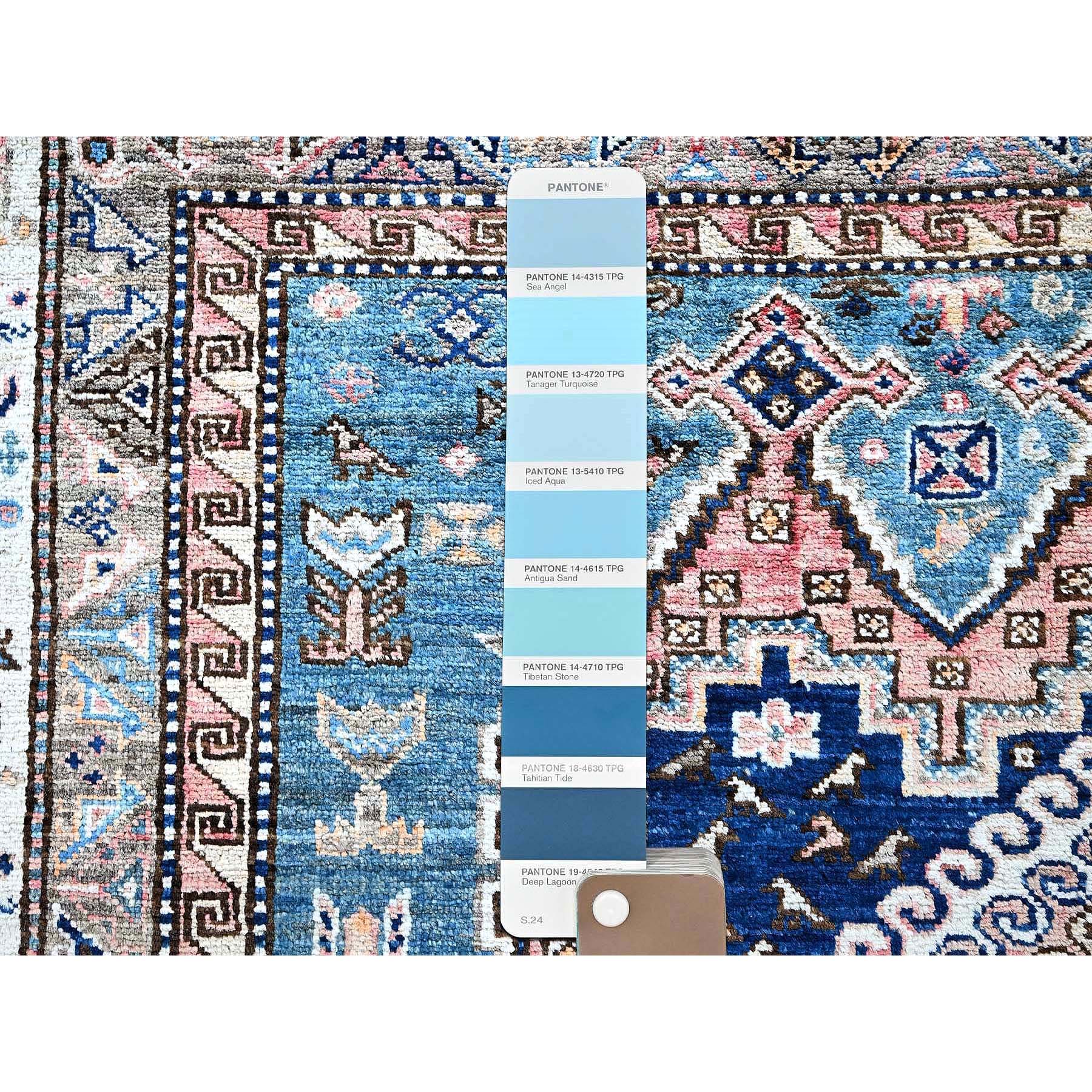 5'x6'3" Crepe Pink, Afghan Ersari with Turkish Knot, Caucasian Design Revival, Ancient Bird Figurines, Vegetable Dyes, Densely Woven, Hand Knotted, Soft Wool, Oriental Rug Sh597