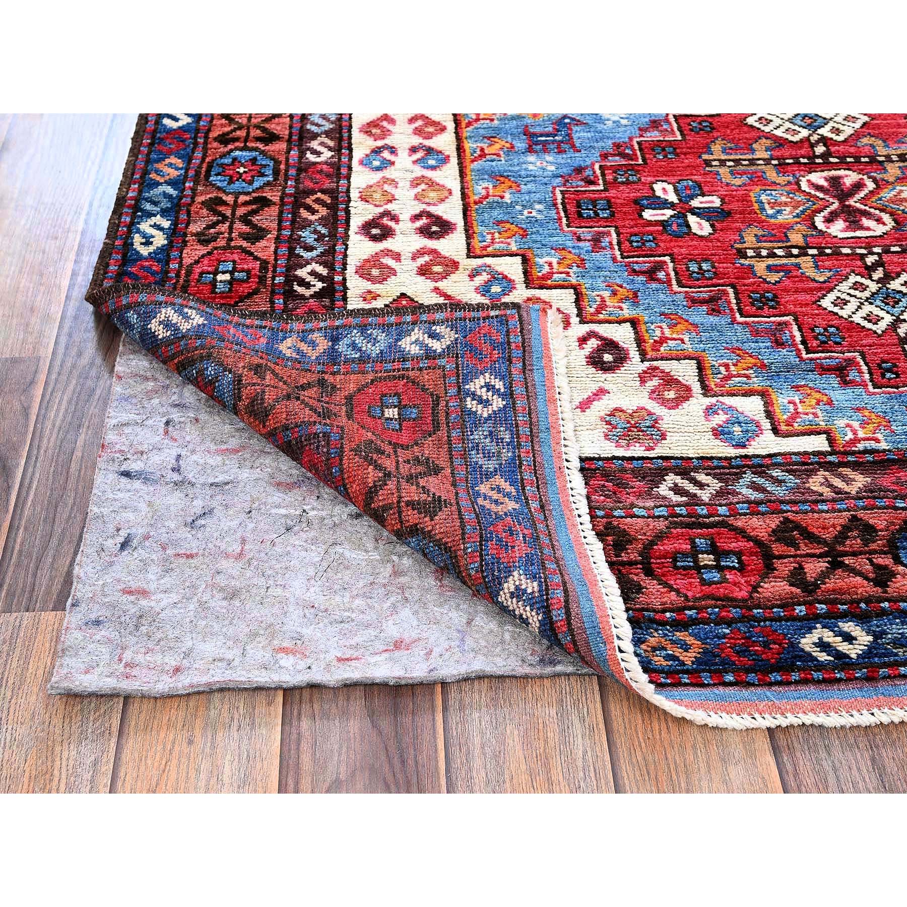 4'2"x6'2" Maya Blue, Afghan Ersari with Turkish Knot, Caucasian Design Revival, Vegetable Dyes, Densely Woven, Hand Knotted, Soft Wool, Oriental Rug Sh602
