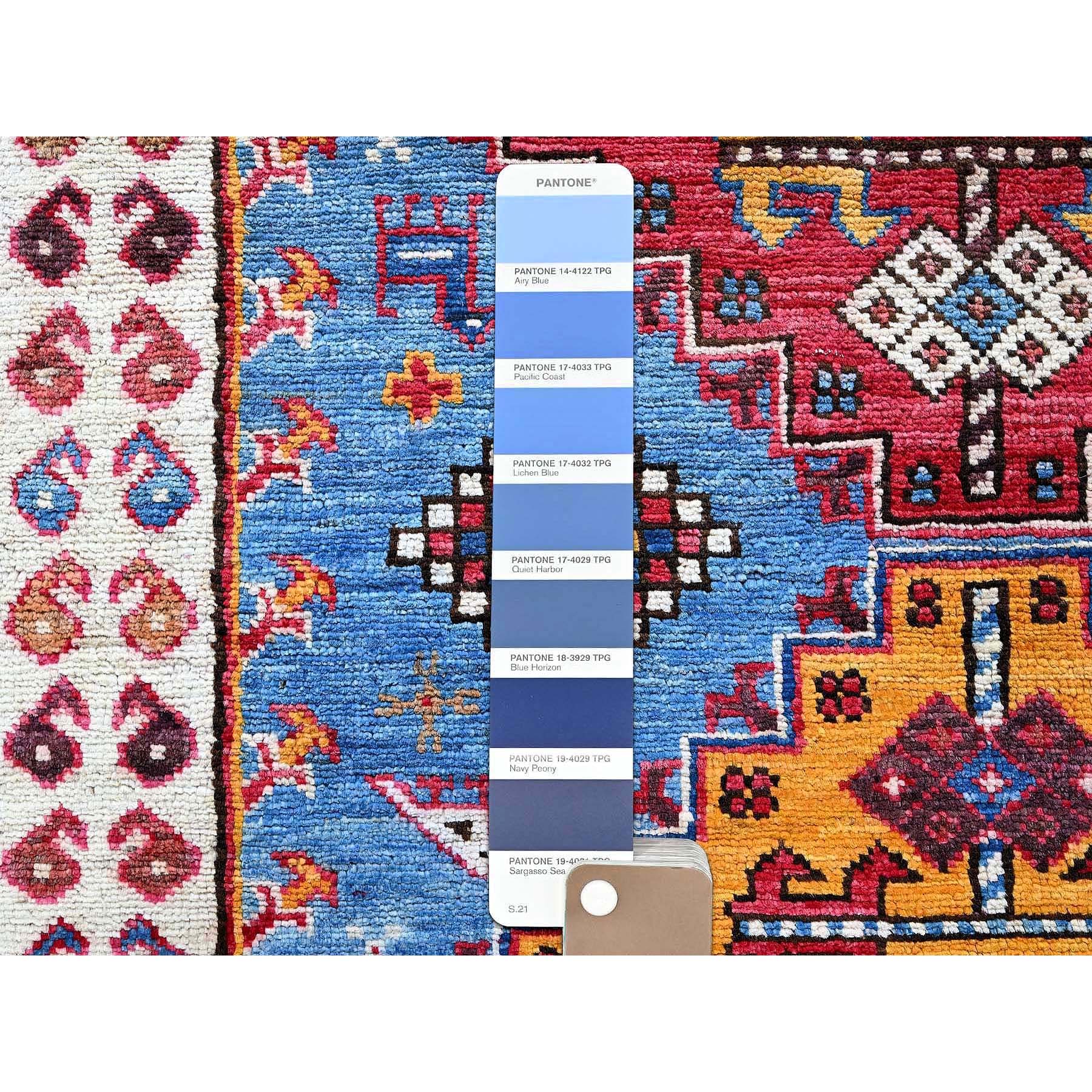 4'2"x6'2" Maya Blue, Afghan Ersari with Turkish Knot, Caucasian Design Revival, Vegetable Dyes, Densely Woven, Hand Knotted, Soft Wool, Oriental Rug Sh602