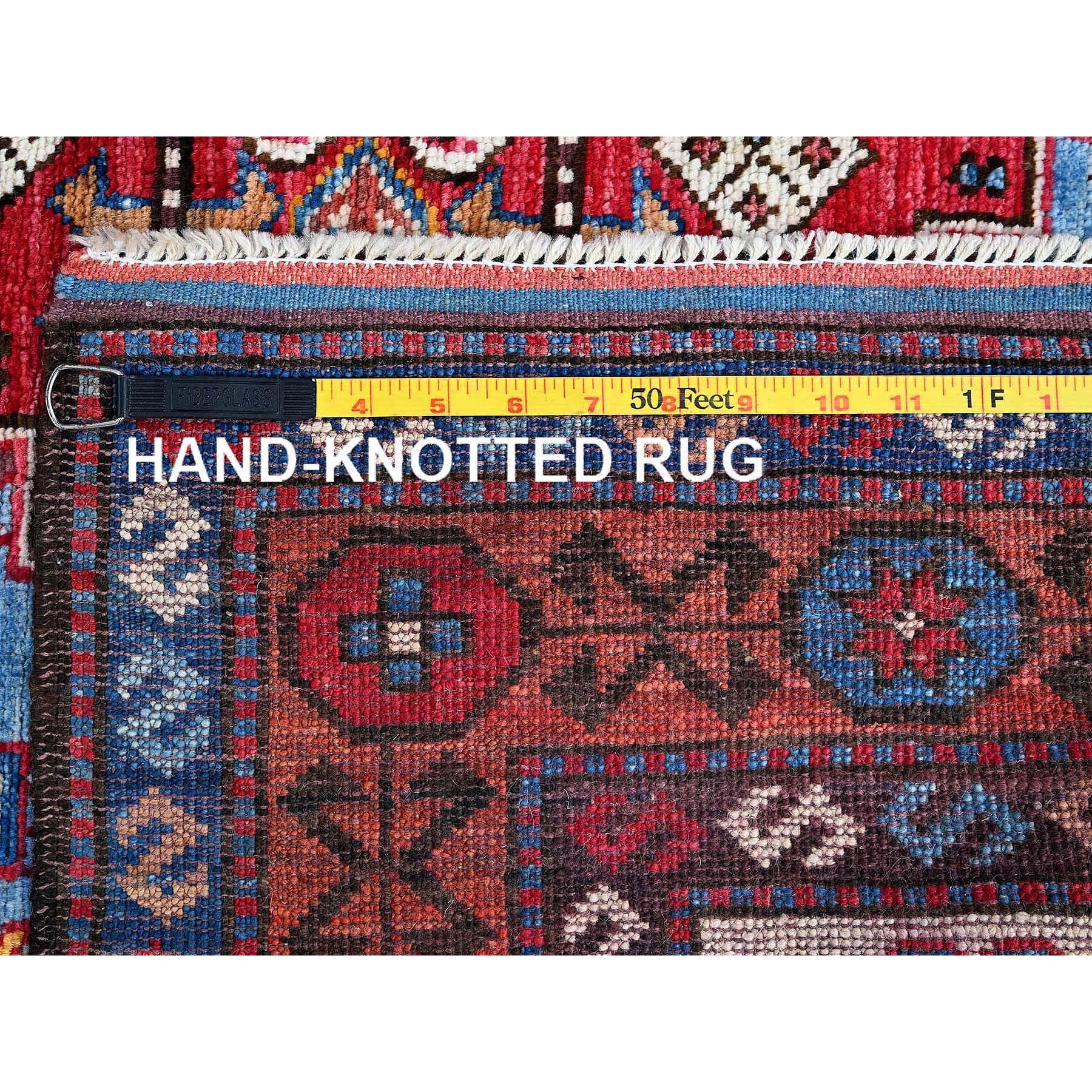 4'2"x6'2" Maya Blue, Afghan Ersari with Turkish Knot, Caucasian Design Revival, Vegetable Dyes, Densely Woven, Hand Knotted, Soft Wool, Oriental Rug Sh602