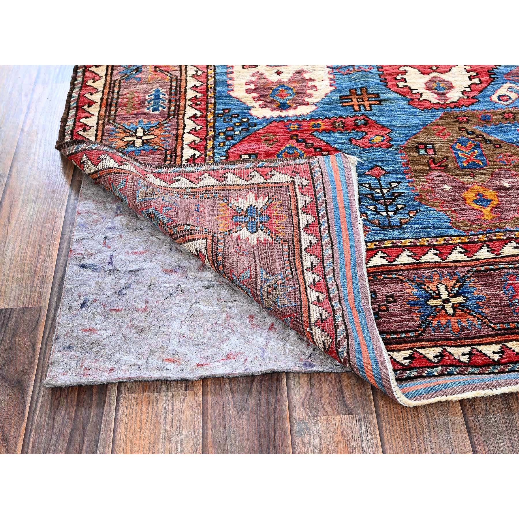 4'4"x5'9" Carolina Blue, Afghan Ersari with Turkish Knot, Caucasian Design Revival, Vegetable Dyes, Densely Woven, Hand Knotted, Soft and Velvety Wool, Oriental Rug Sh604