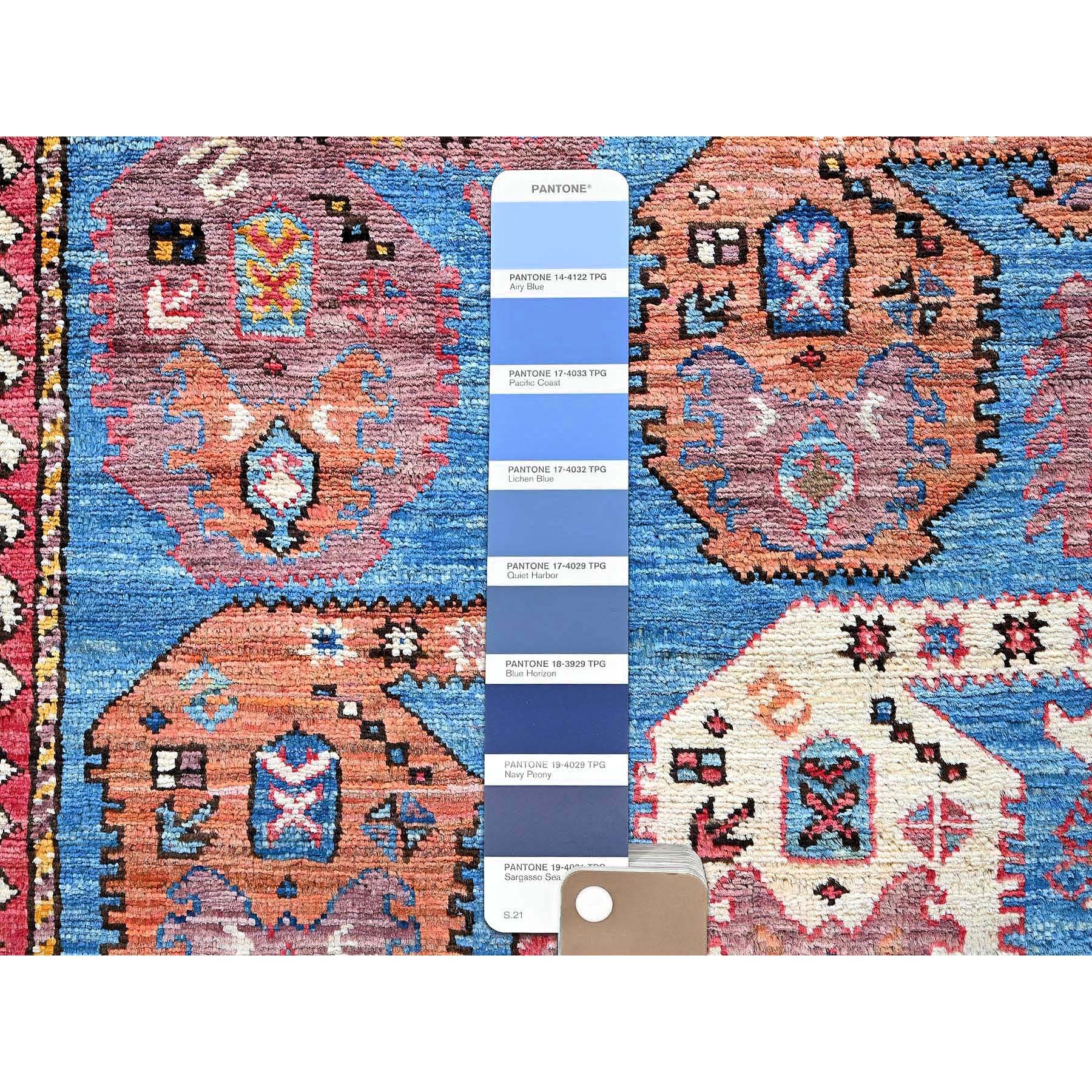 4'4"x5'9" Carolina Blue, Afghan Ersari with Turkish Knot, Caucasian Design Revival, Vegetable Dyes, Densely Woven, Hand Knotted, Soft and Velvety Wool, Oriental Rug Sh604