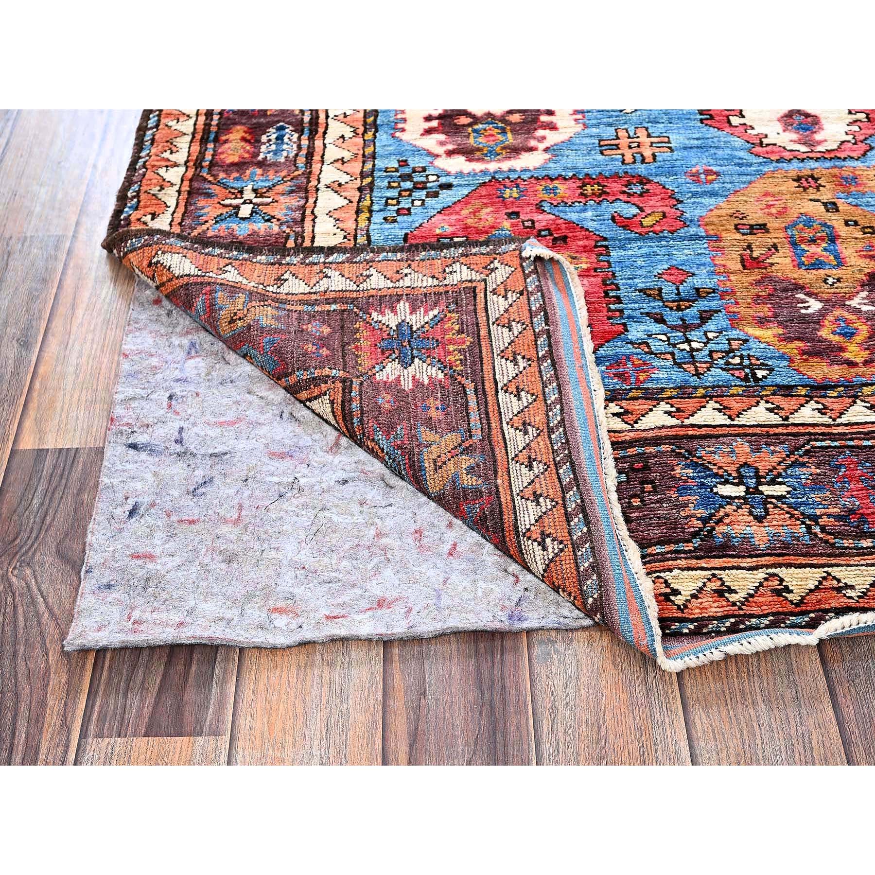 4'5"x5'10" Bayern Blue, Afghan Ersari with Turkish Knot, Caucasian Design Revival, Vegetable Dyes, Densely Woven, Hand Knotted, Soft 100% Wool, Oriental Rug Sh605