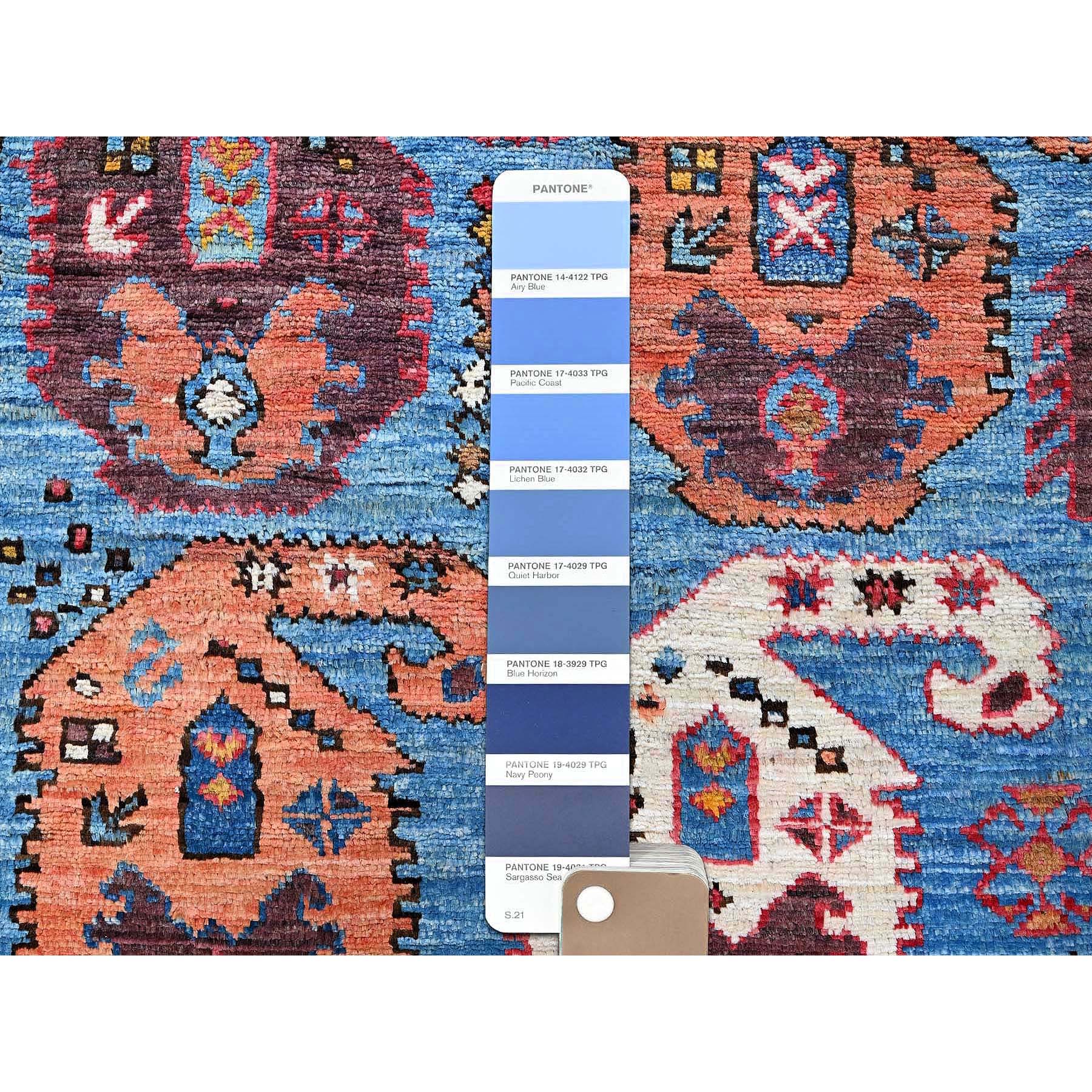 4'5"x5'10" Bayern Blue, Afghan Ersari with Turkish Knot, Caucasian Design Revival, Vegetable Dyes, Densely Woven, Hand Knotted, Soft 100% Wool, Oriental Rug Sh605