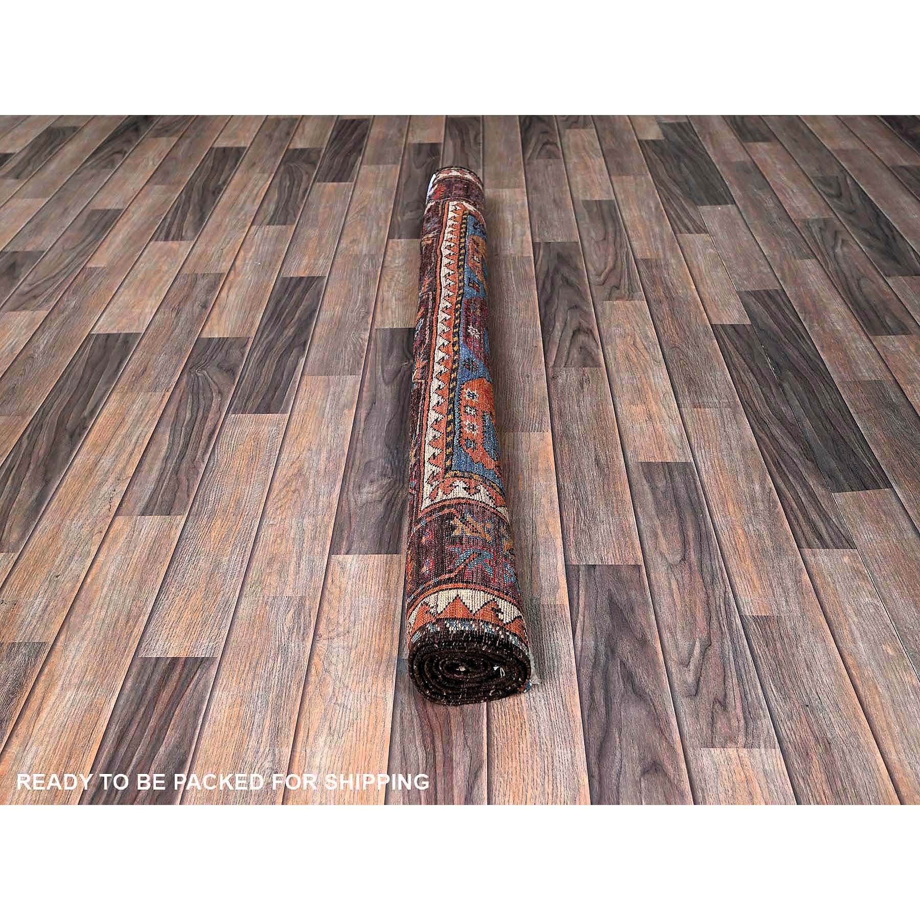 4'5"x5'10" Bayern Blue, Afghan Ersari with Turkish Knot, Caucasian Design Revival, Vegetable Dyes, Densely Woven, Hand Knotted, Soft 100% Wool, Oriental Rug Sh605