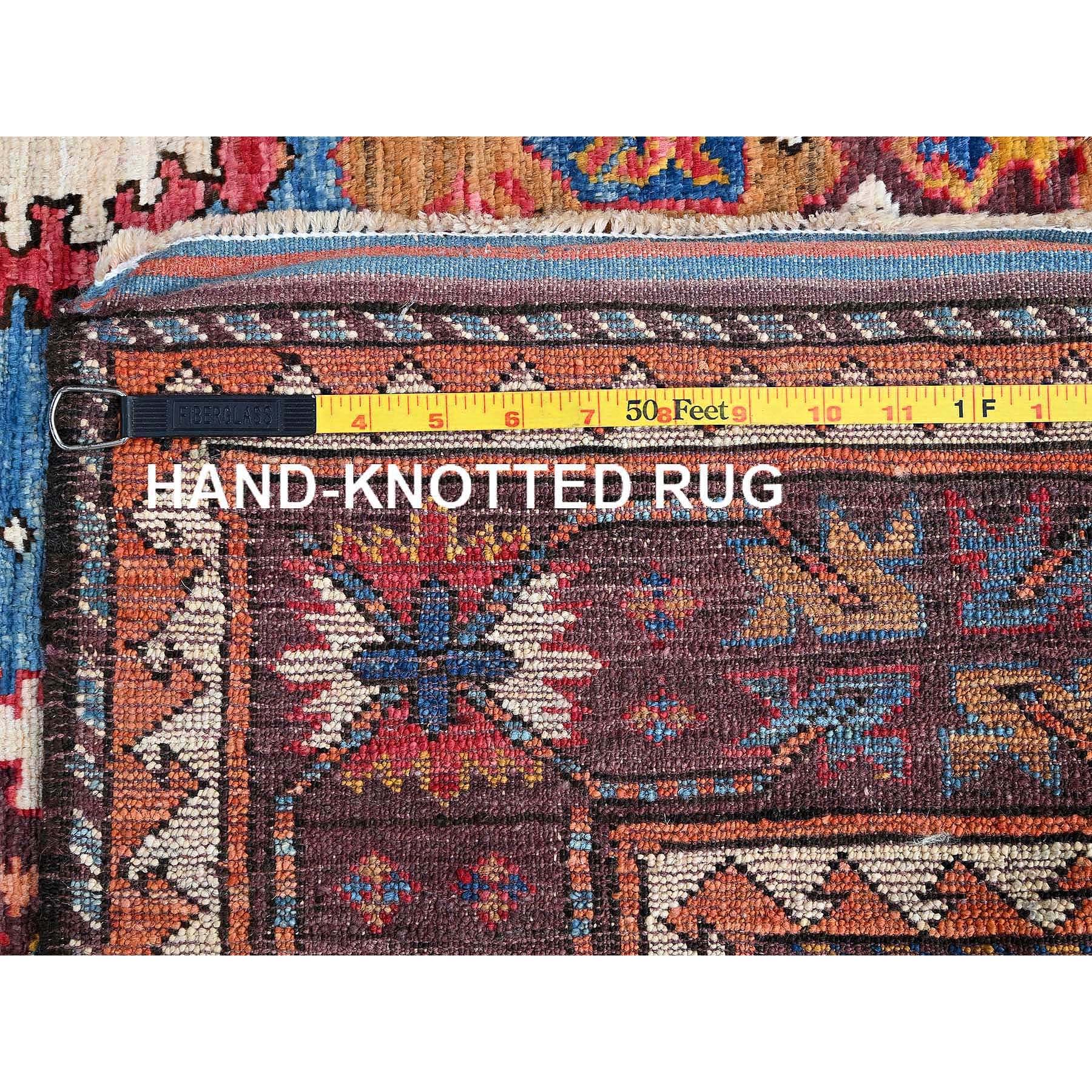 4'5"x5'10" Bayern Blue, Afghan Ersari with Turkish Knot, Caucasian Design Revival, Vegetable Dyes, Densely Woven, Hand Knotted, Soft 100% Wool, Oriental Rug Sh605