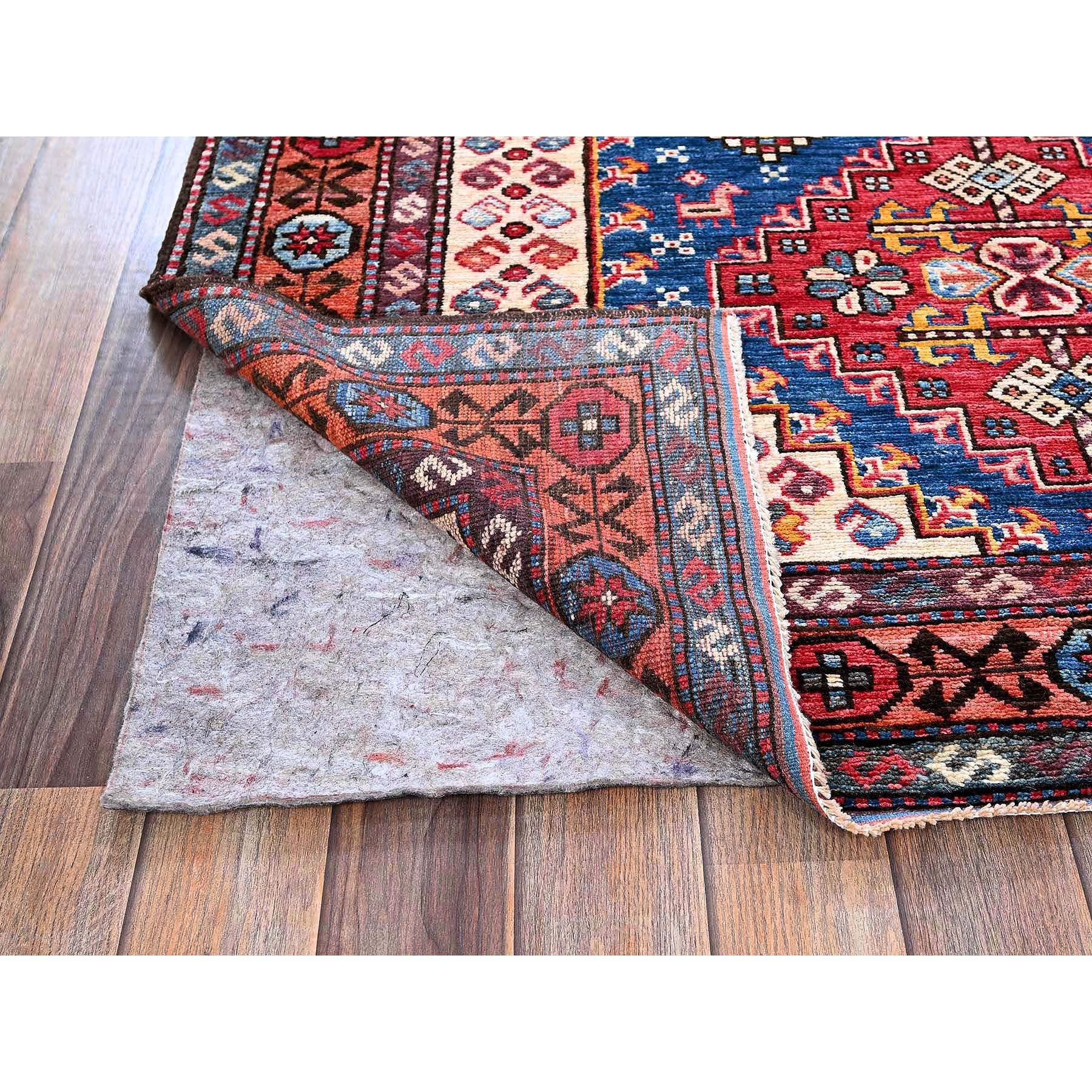4'1"x5'9" Imperial Blue, Afghan Ersari with Turkish Knot, Caucasian Design Revival, Small Animals and Bird Figurines, Vegetable Dyes, Densely Woven, Hand Knotted, Soft Wool, Oriental Rug Sh606