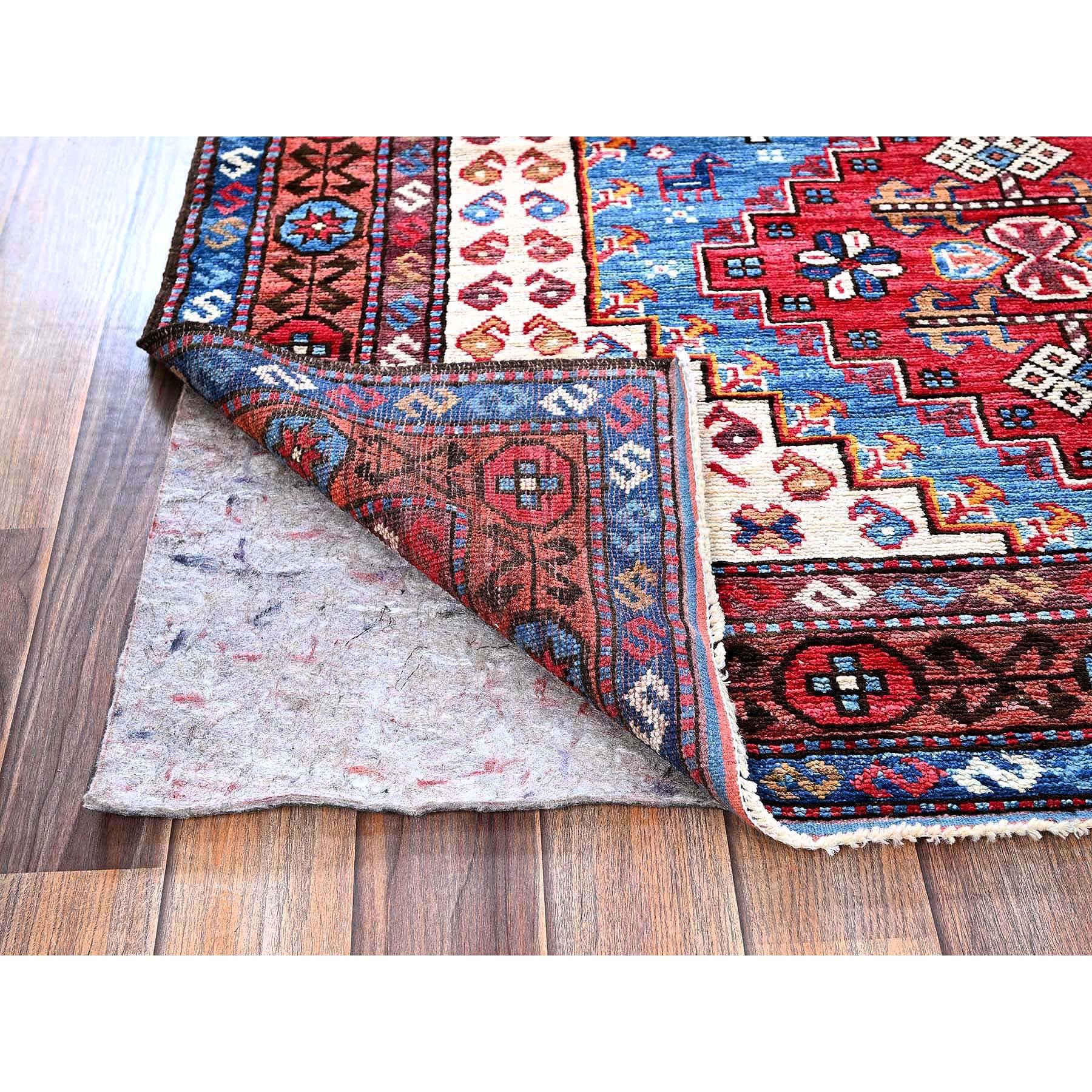 4'2"x6'3" Maya Blue, Afghan Ersari with Turkish Knot, Caucasian Design Revival, Small Bird and Animals Figurines, Vegetable Dyes, Densely Woven, Hand Knotted, Soft Wool, Oriental Rug Sh607