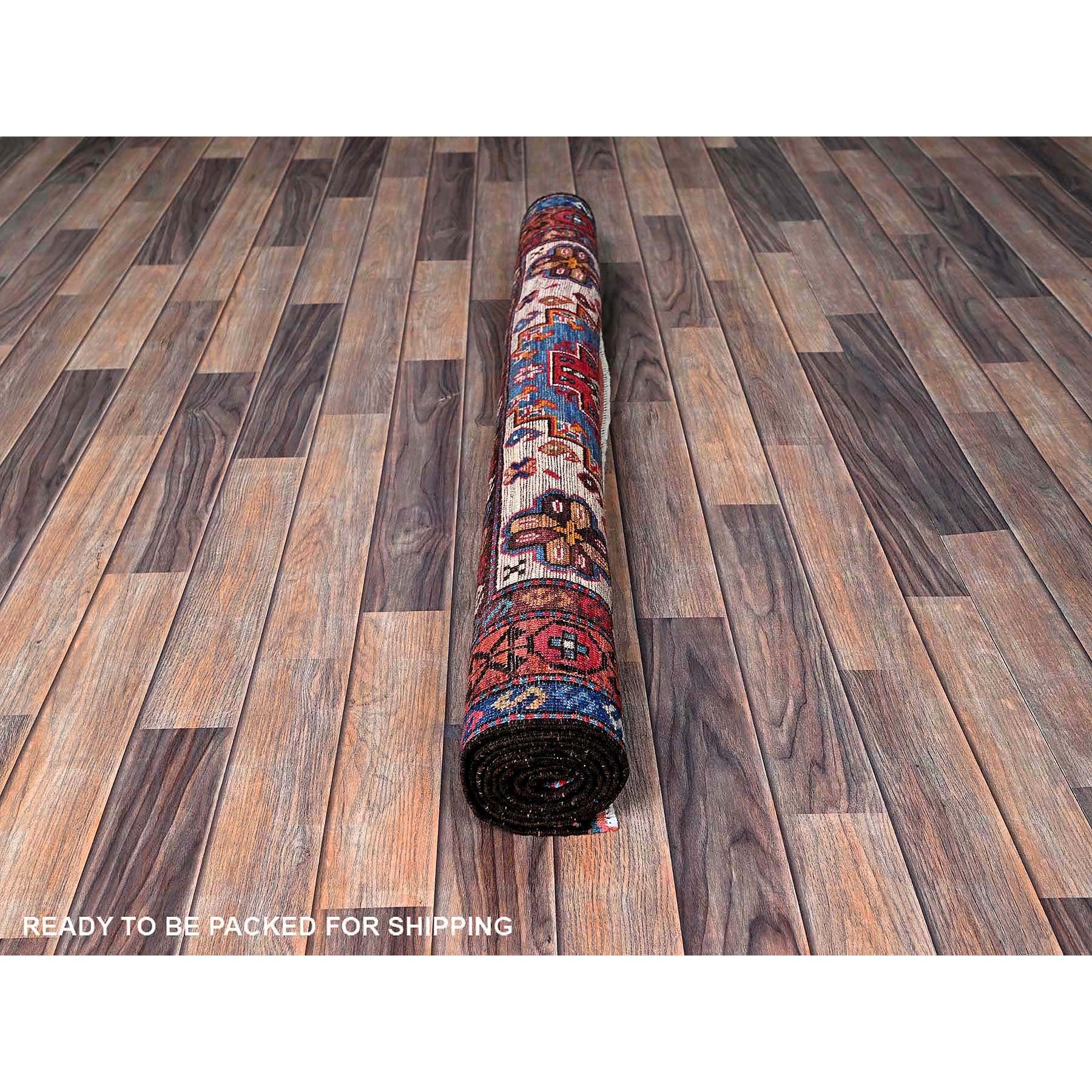 4'2"x6'3" Maya Blue, Afghan Ersari with Turkish Knot, Caucasian Design Revival, Small Bird and Animals Figurines, Vegetable Dyes, Densely Woven, Hand Knotted, Soft Wool, Oriental Rug Sh607