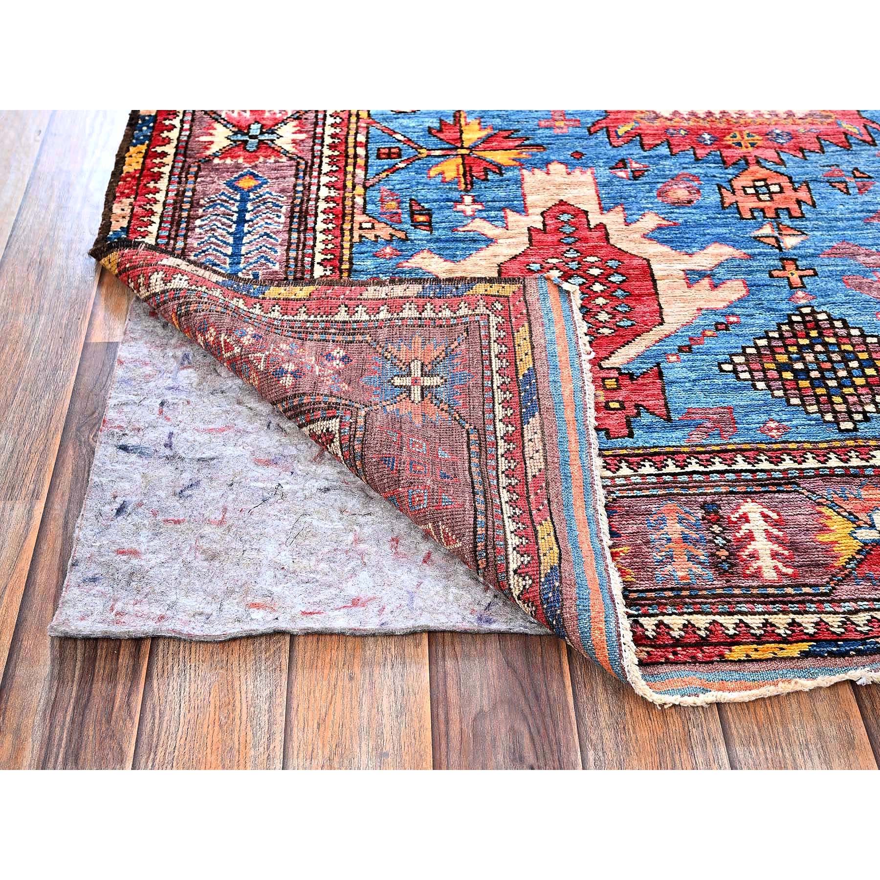 4'3"x5'7" Maya Blue, Afghan Ersari with Turkish Knot, Caucasian Design Revival, Vegetable Dyes, Densely Woven, Hand Knotted, Soft Wool, Oriental Rug Sh608