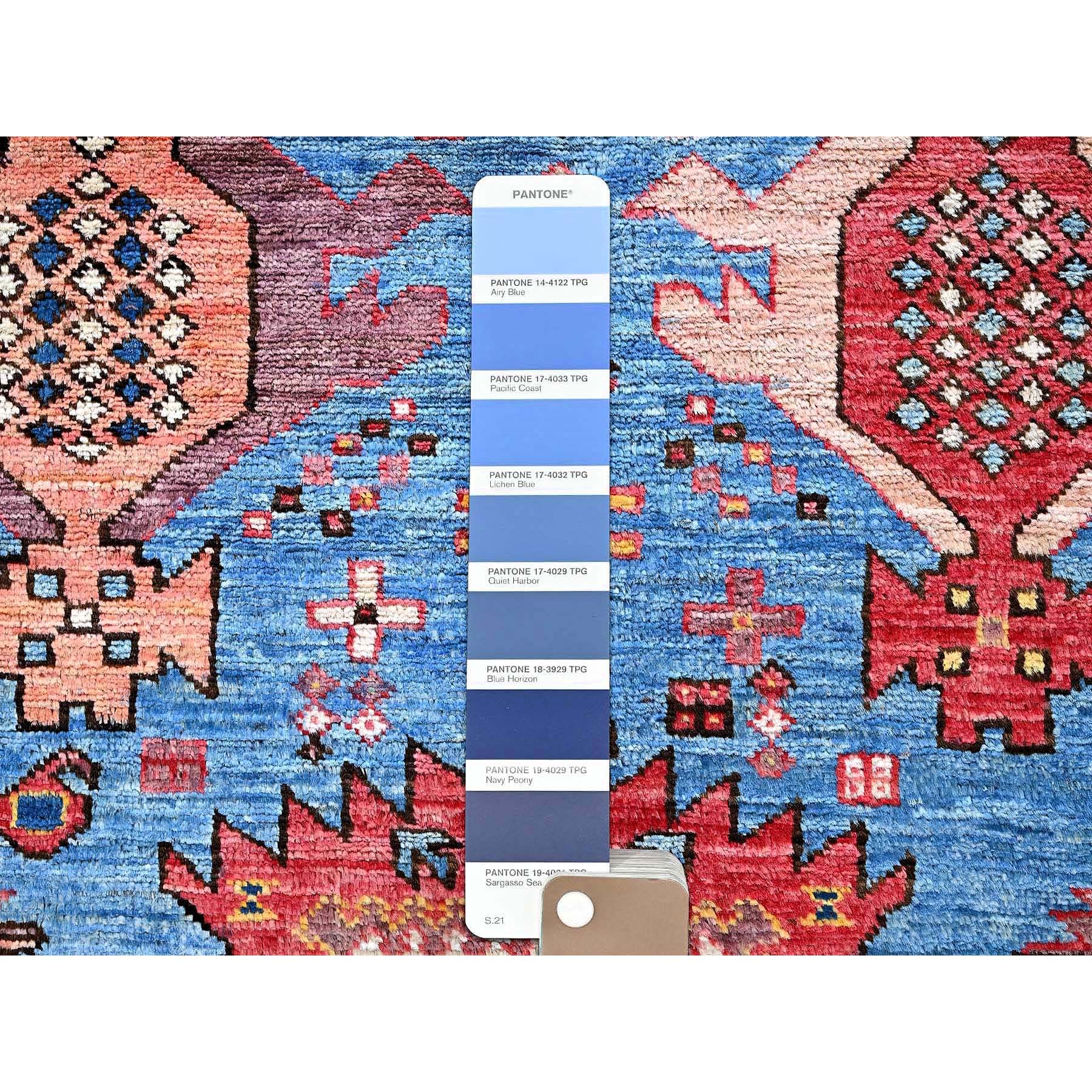 4'3"x5'7" Maya Blue, Afghan Ersari with Turkish Knot, Caucasian Design Revival, Vegetable Dyes, Densely Woven, Hand Knotted, Soft Wool, Oriental Rug Sh608