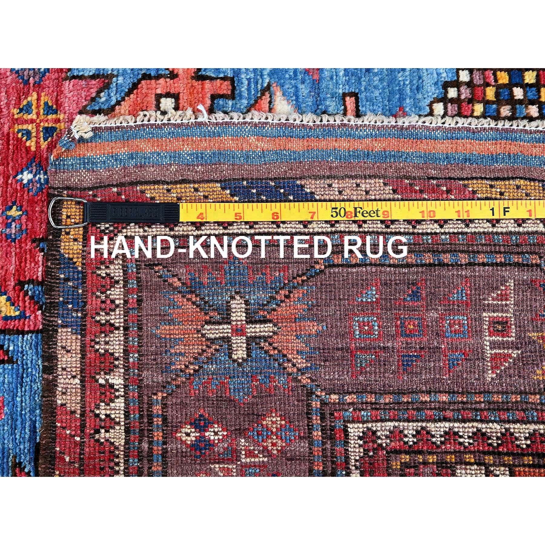 4'3"x5'7" Maya Blue, Afghan Ersari with Turkish Knot, Caucasian Design Revival, Vegetable Dyes, Densely Woven, Hand Knotted, Soft Wool, Oriental Rug Sh608