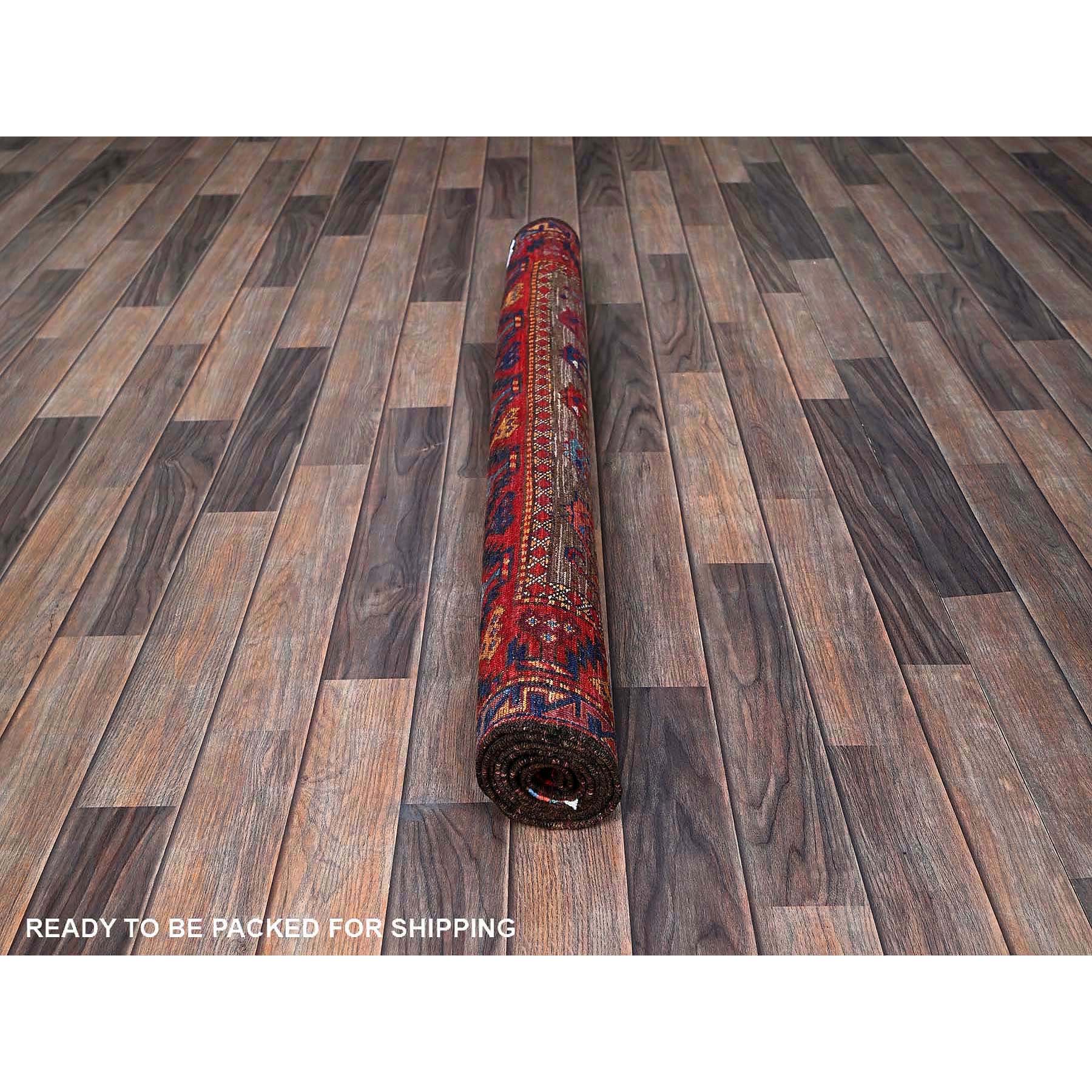 4'1"x5'10" Cedar Brown, Afghan Ersari with Turkish Knot, Caucasian Design Revival, Small Bird and Animal Figurines, Vegetable Dyes, Densely Woven, Hand Knotted, 100% Wool, Oriental Rug Sh611