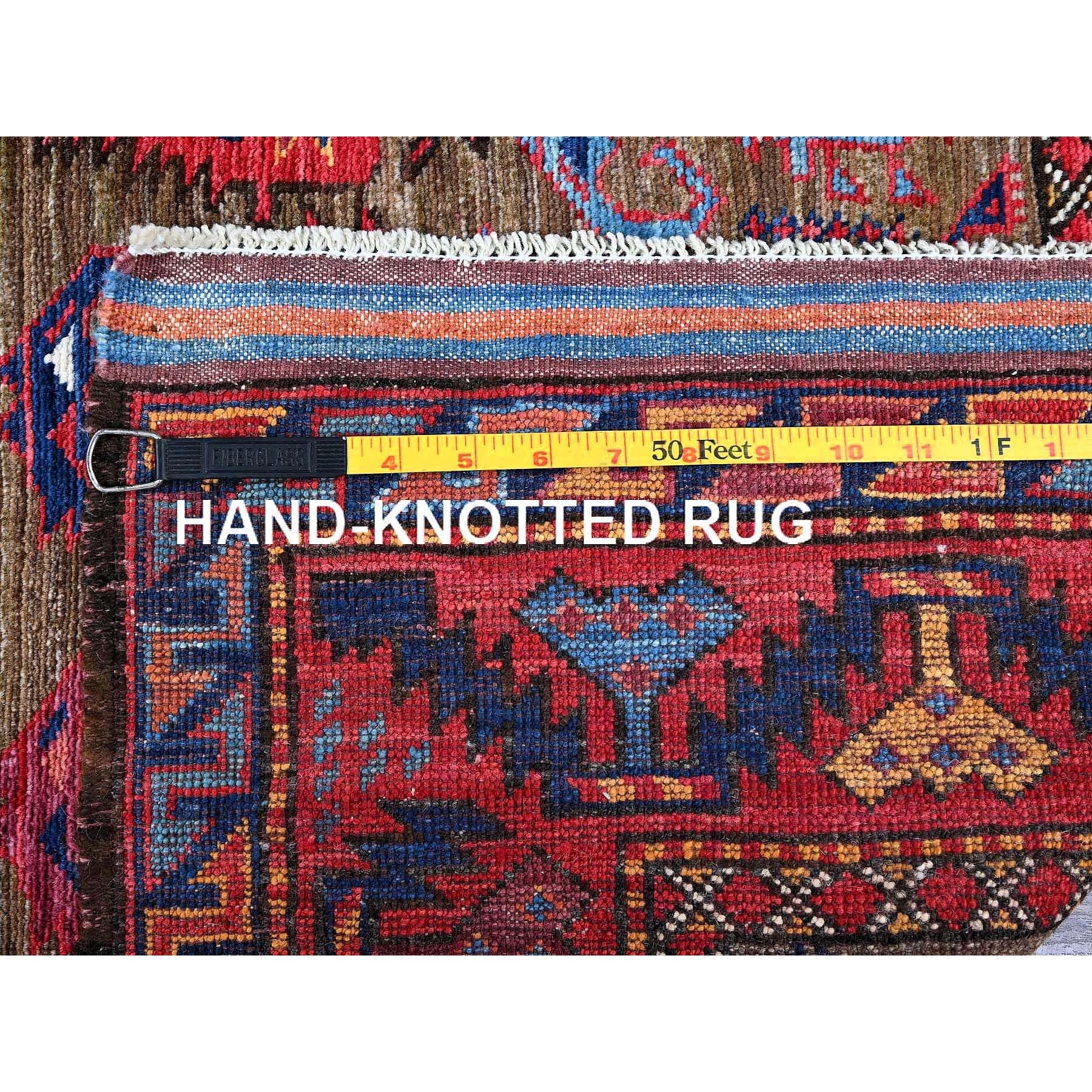 4'1"x5'10" Cedar Brown, Afghan Ersari with Turkish Knot, Caucasian Design Revival, Small Bird and Animal Figurines, Vegetable Dyes, Densely Woven, Hand Knotted, 100% Wool, Oriental Rug Sh611